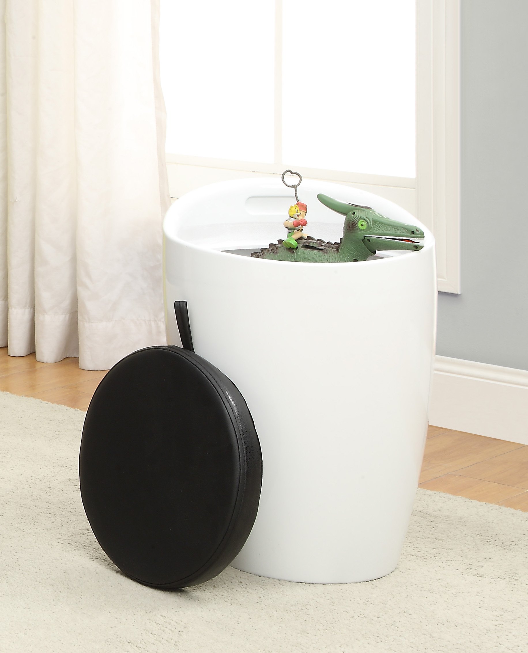 Enitial Lab Kipper Storage Stool - White, Foldable Ottoman with Hidden Storage for Living Room, Bedroom, or Nursery - Perfect for Small Spaces & Organization