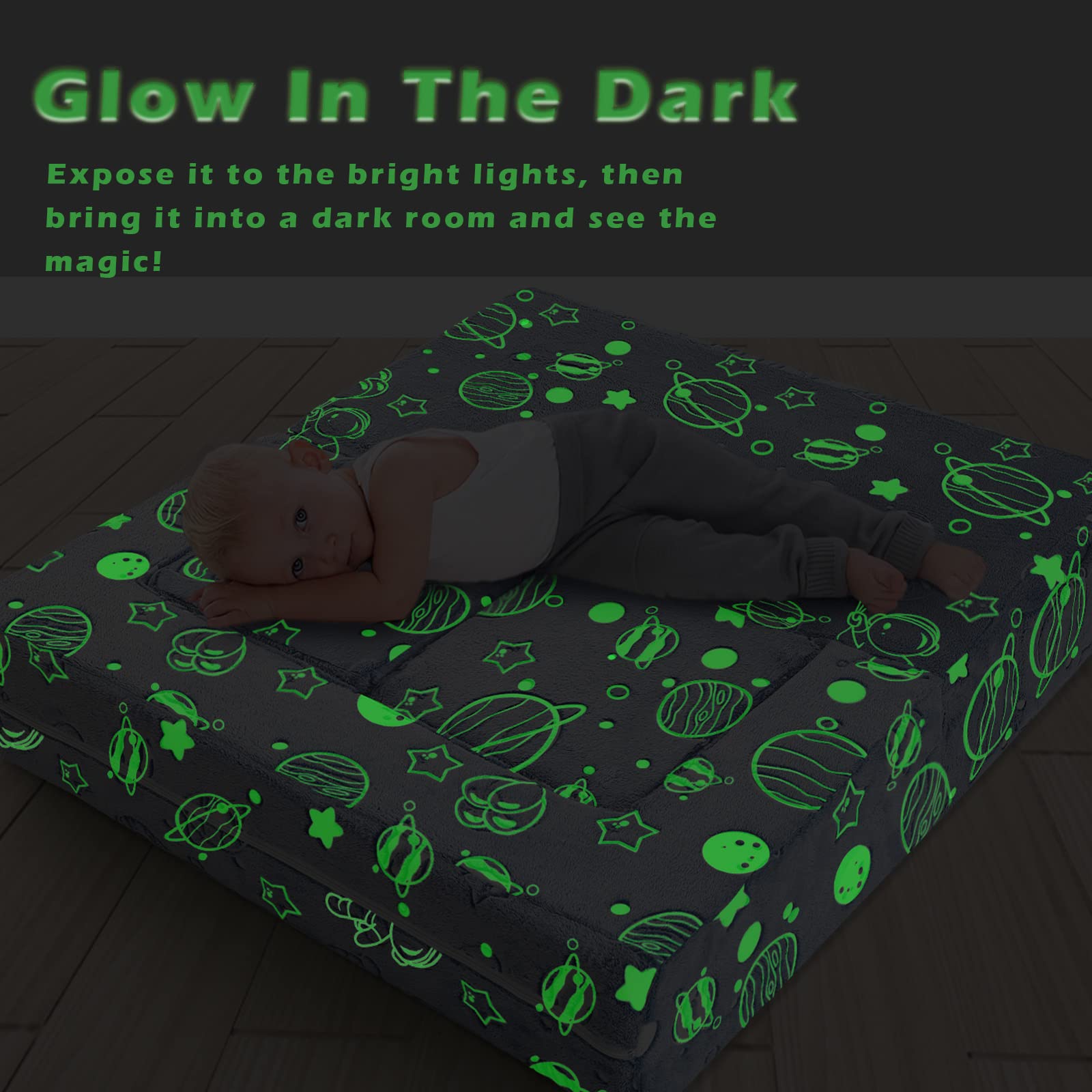**Glow in The Dark Modular Play Couch for Kids – Foldable Foam Lounge Chair Sofa for Boys & Girls – Space-Themed Bedroom & Playroom Furniture – Perfect for Sleepovers, Reading Nooks & Playtime**