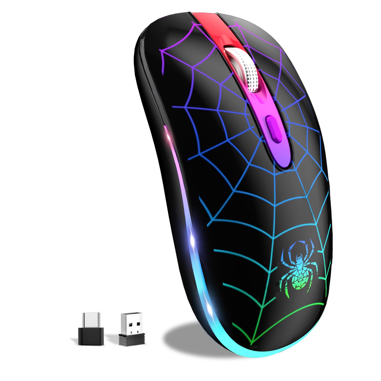 FUWANG Rechargeable Wireless Mouse - Bluetooth & 2.4G Dual Mode LED Mouse with USB/Type-C Receiver for Laptop, PC, Mac - Perfect for Office, Travel & Home Use