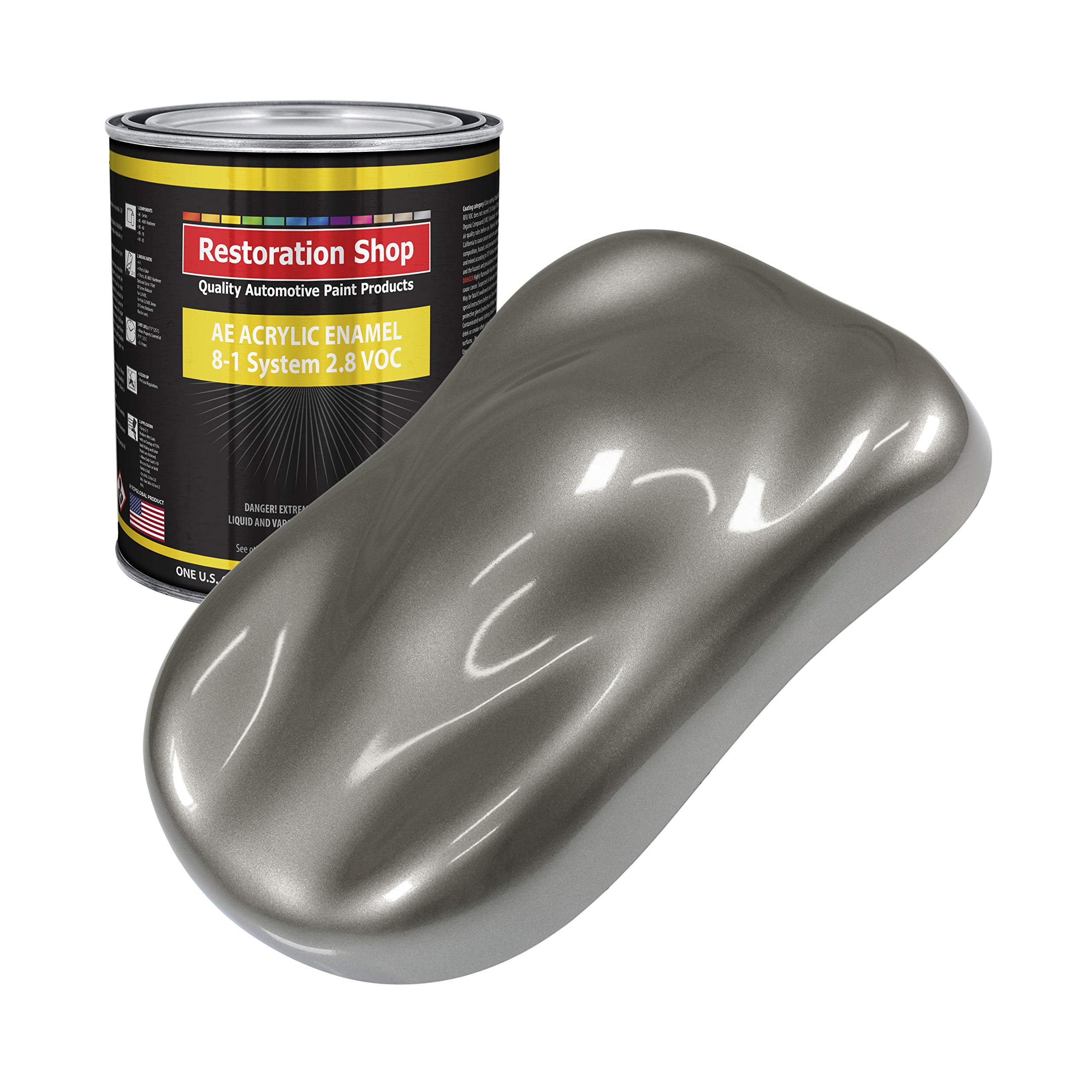 Restoration Shop - Graphite Gray Metallic Acrylic Enamel Auto Paint - 1 Gallon High Gloss Professional Single Stage Automotive Coating - Low VOC (2.8) for Cars, Trucks & Equipment - Perfect for Vehicle Restoration & Touch-Ups