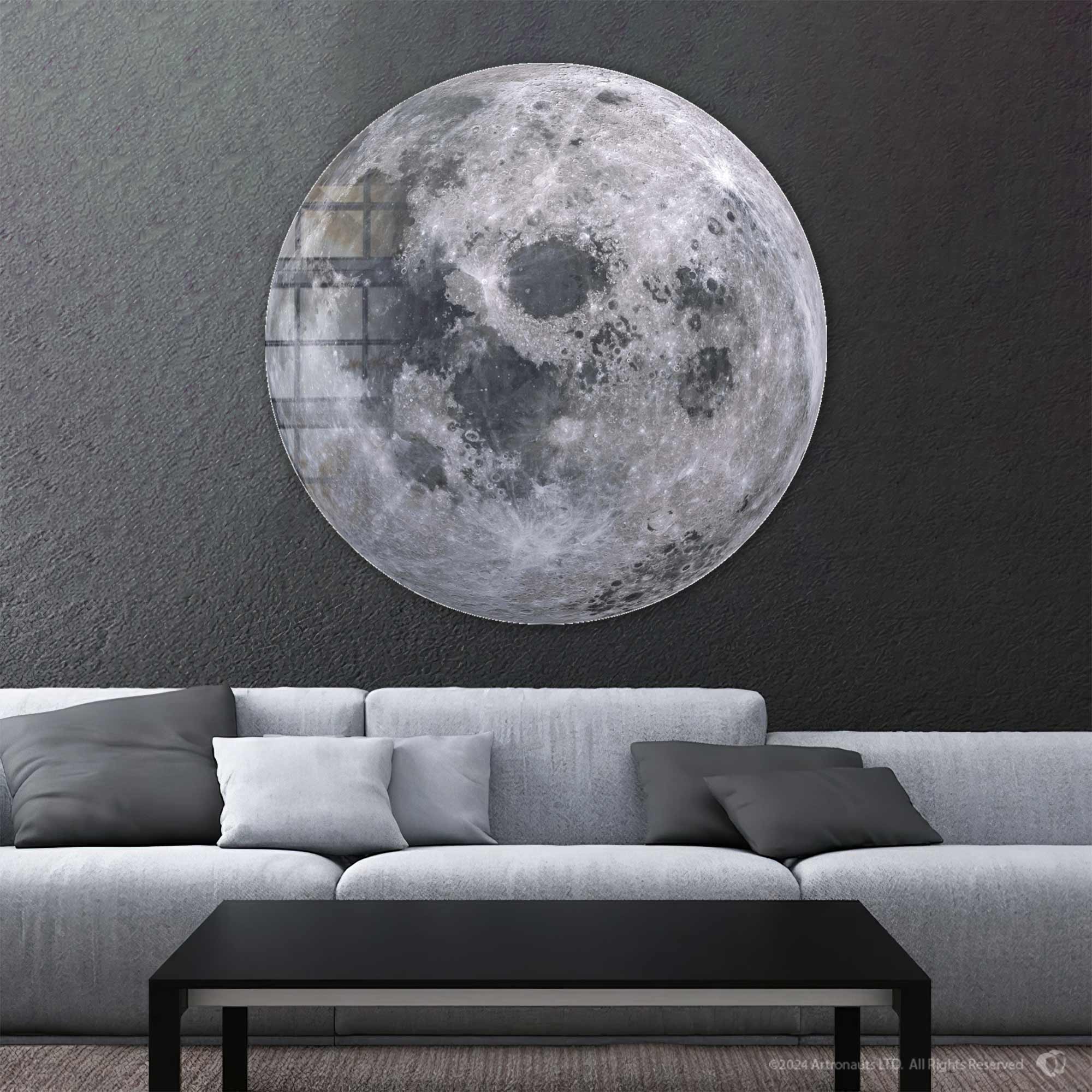 Round Moon Glass Wall Art - Elegant Home Decor for Living Room, Bedroom & Office - Perfect for Modern & Boho Interior Design