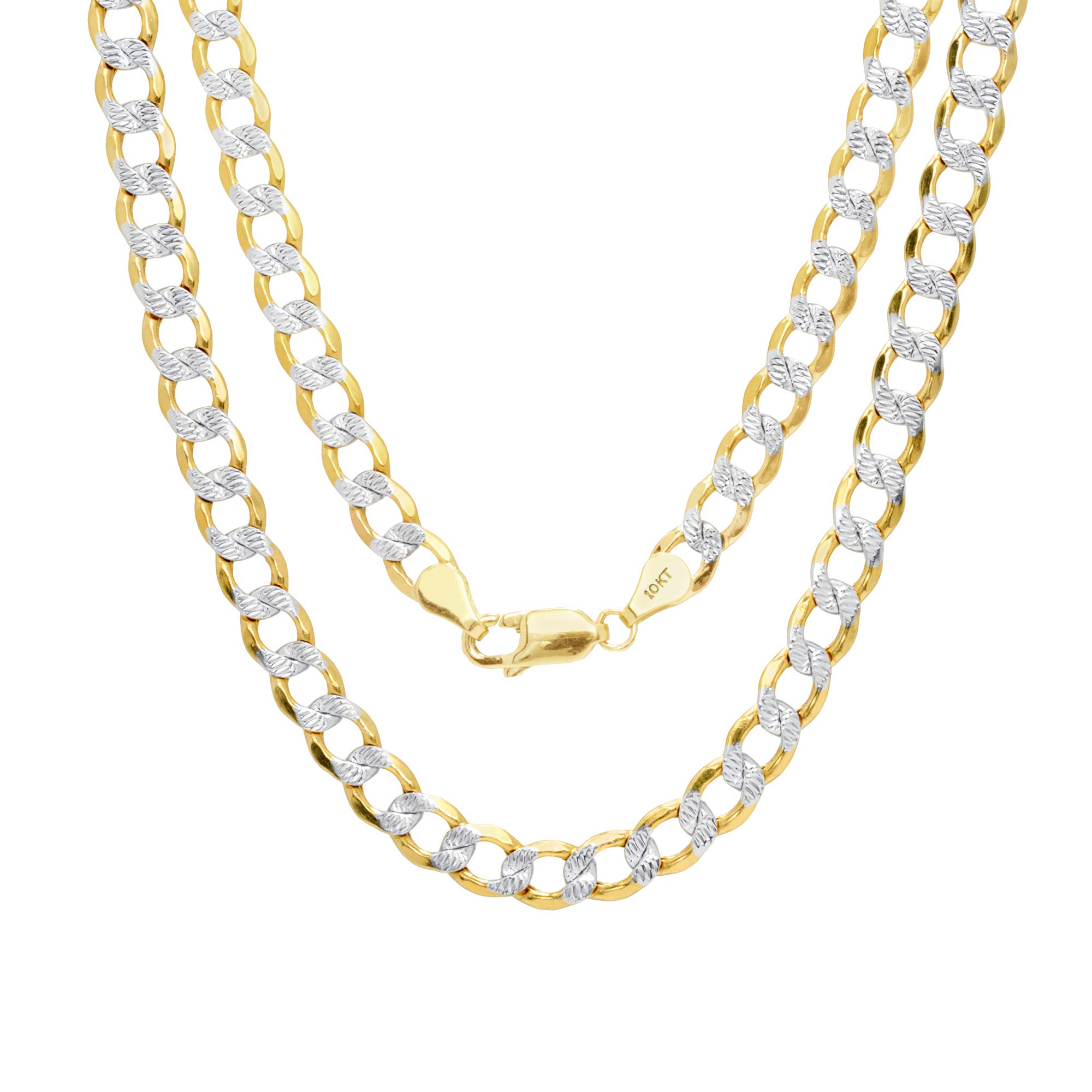 10k Real Yellow Gold Cuban Curb Link Bracelet 5.5mm Diamond Cut Pave Chain - 7