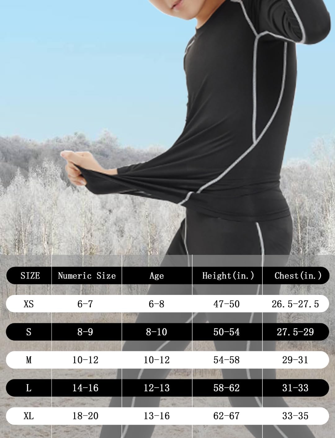 Youth Boys 2-Pack Thermal Underwear Set - Compression Leggings & Long Sleeve Shirts - Fleece-Lined Warm Base Layer for Kids - Perfect for Winter Sports, Skiing & Cold Weather Activities