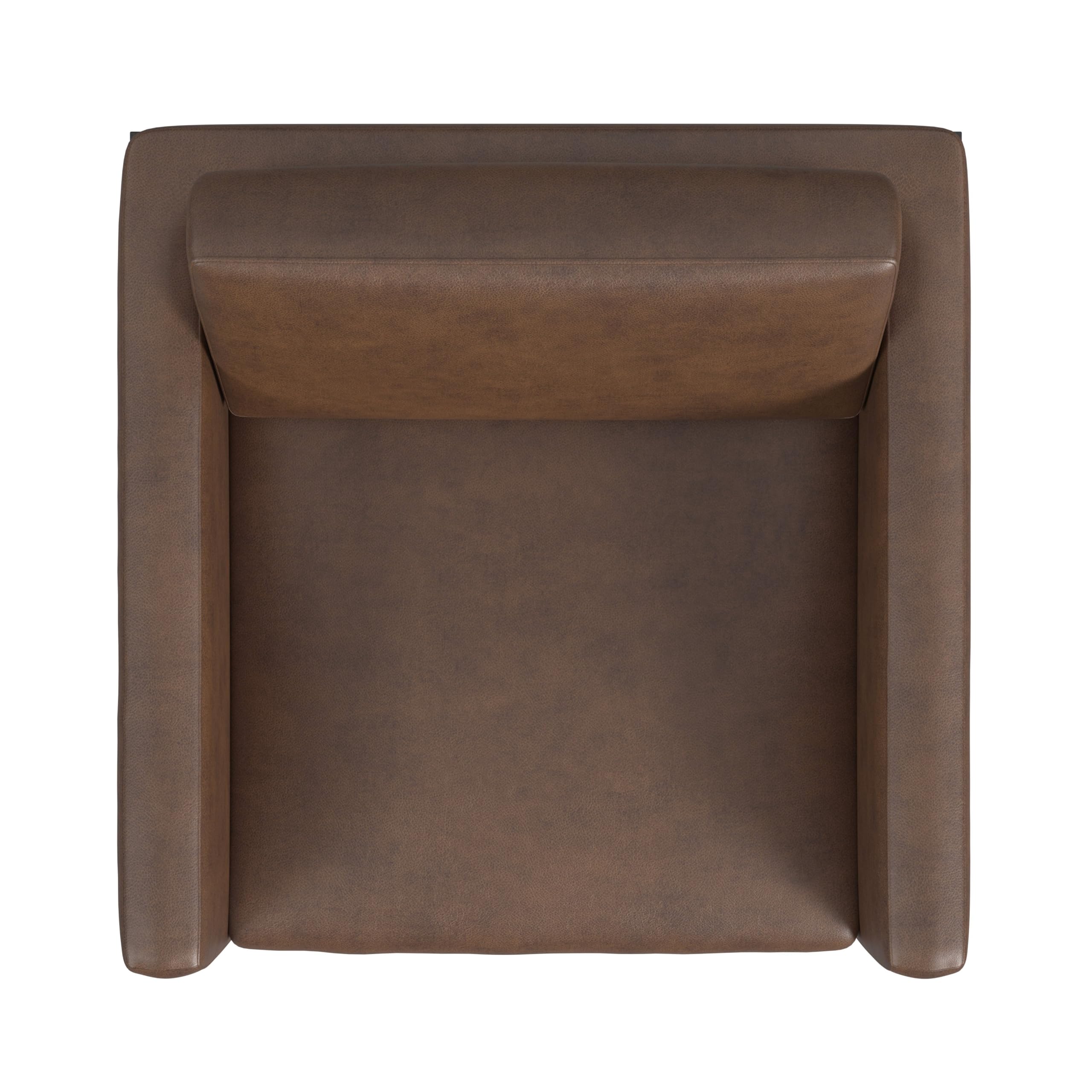 Modern Metal Frame Accent Chair - Brown Faux Leather Upholstered Living Room & Bedroom Decor | Stylish HomePop Seating for Lounge, Office & Reading Nook
