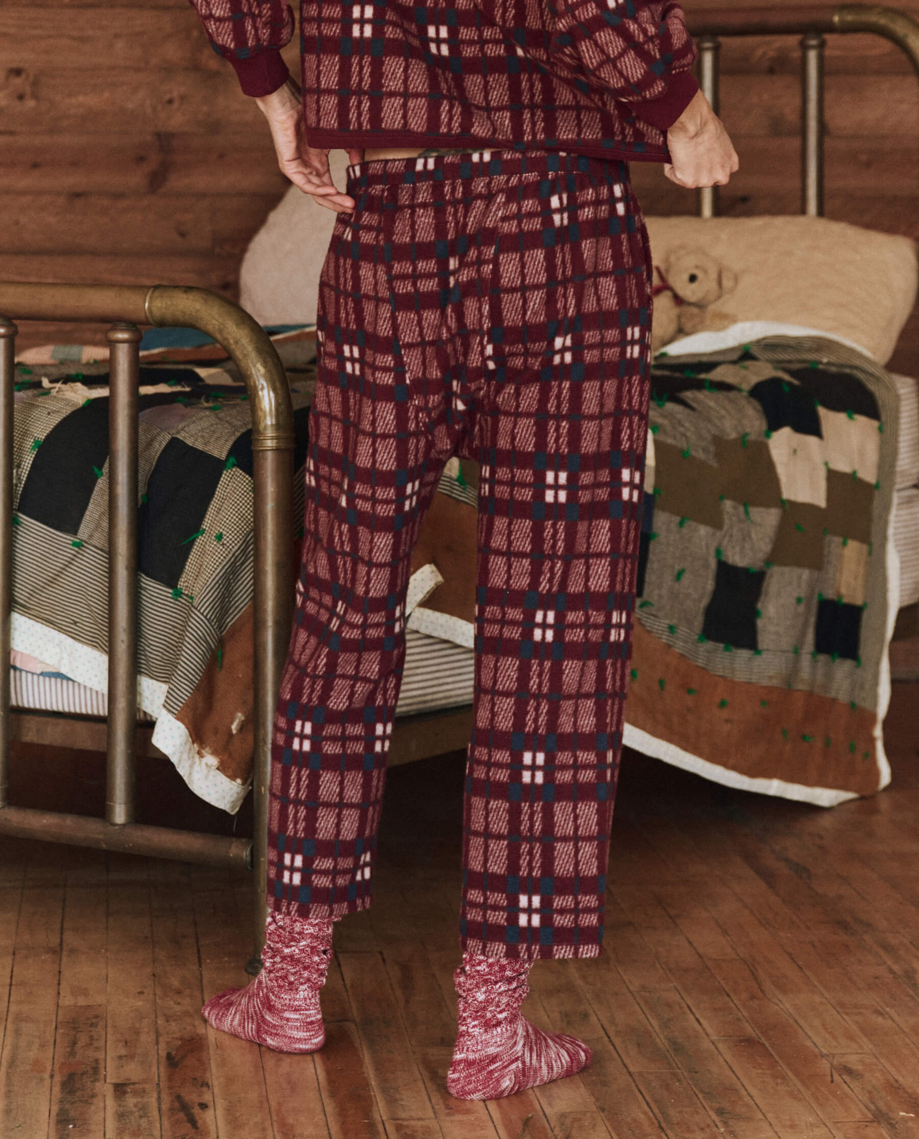 Cozy Plush Fleece Pajama Pants for Women - Fireside Plaid Pattern - Soft Winter Lounge Pants for Relaxing at Home & Sleepovers