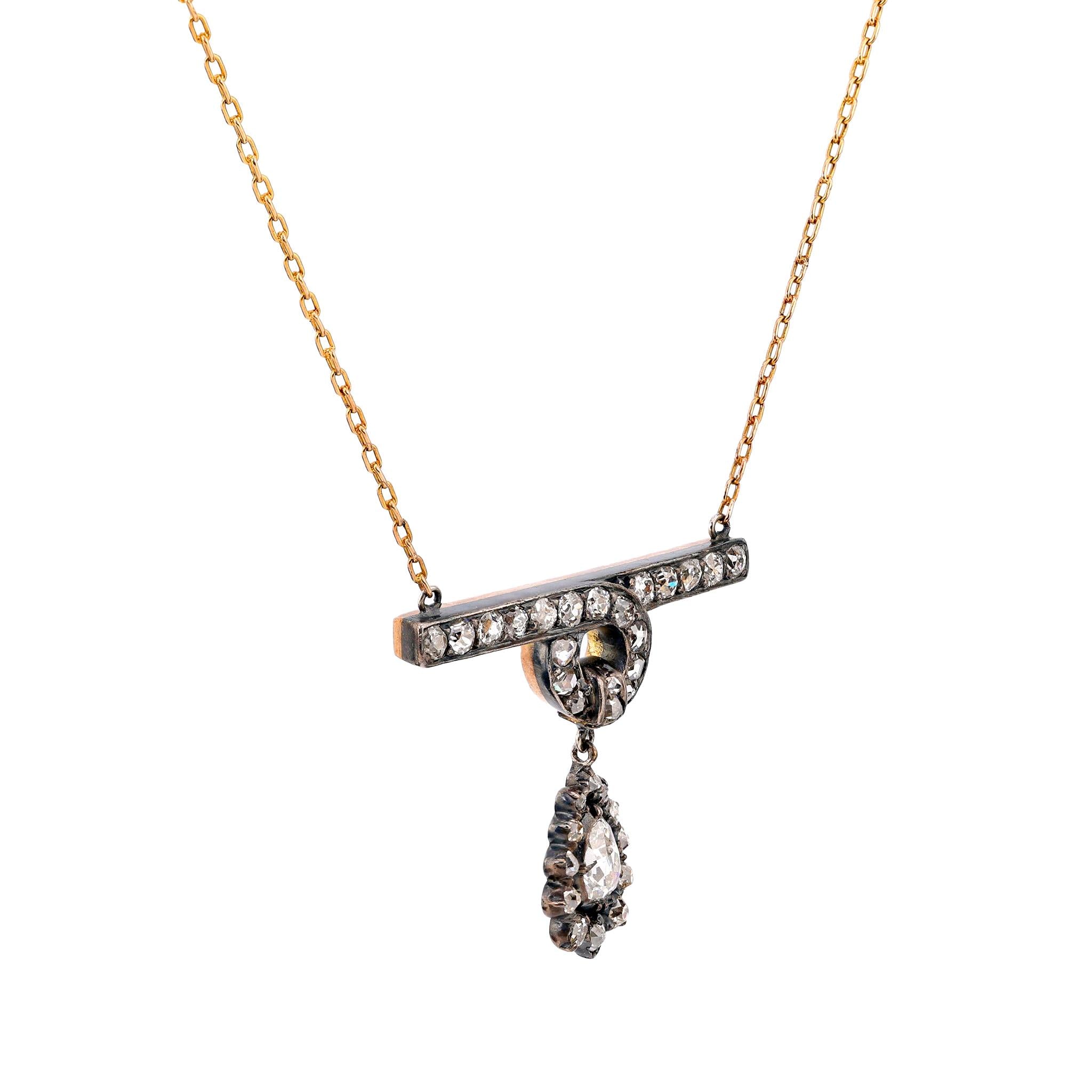 Antique Inspired 2 Carat Diamond Necklace in 18K Rose Gold & Silver | Vintage Jewelry for Women | Perfect for Weddings, Anniversaries & Special Occasions