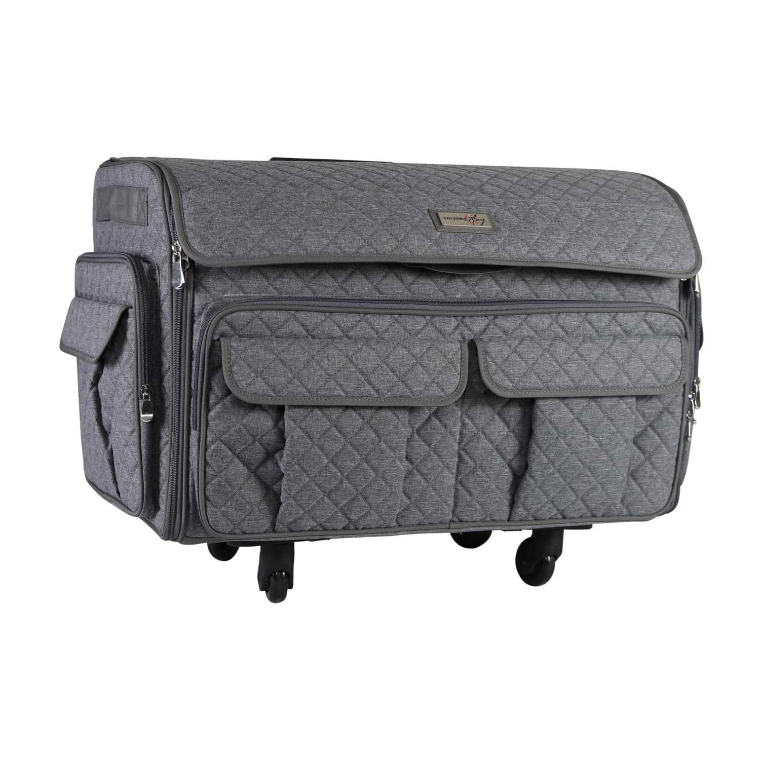 Everything Mary XXL Rolling Sewing Tote Bag for Large Brother & Singer Machines - Heather Grey Universal Sewing Machine Carrying Case with Wheels - Perfect for Travel, Craft Storage & Sewing Classes