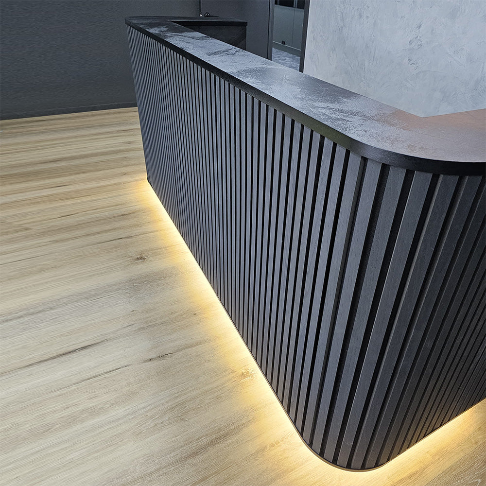 Modern HALO Reception Desk 180cm Black - Premium Office Furniture for Hotels, Corporate Lobbies & Professional Workspaces