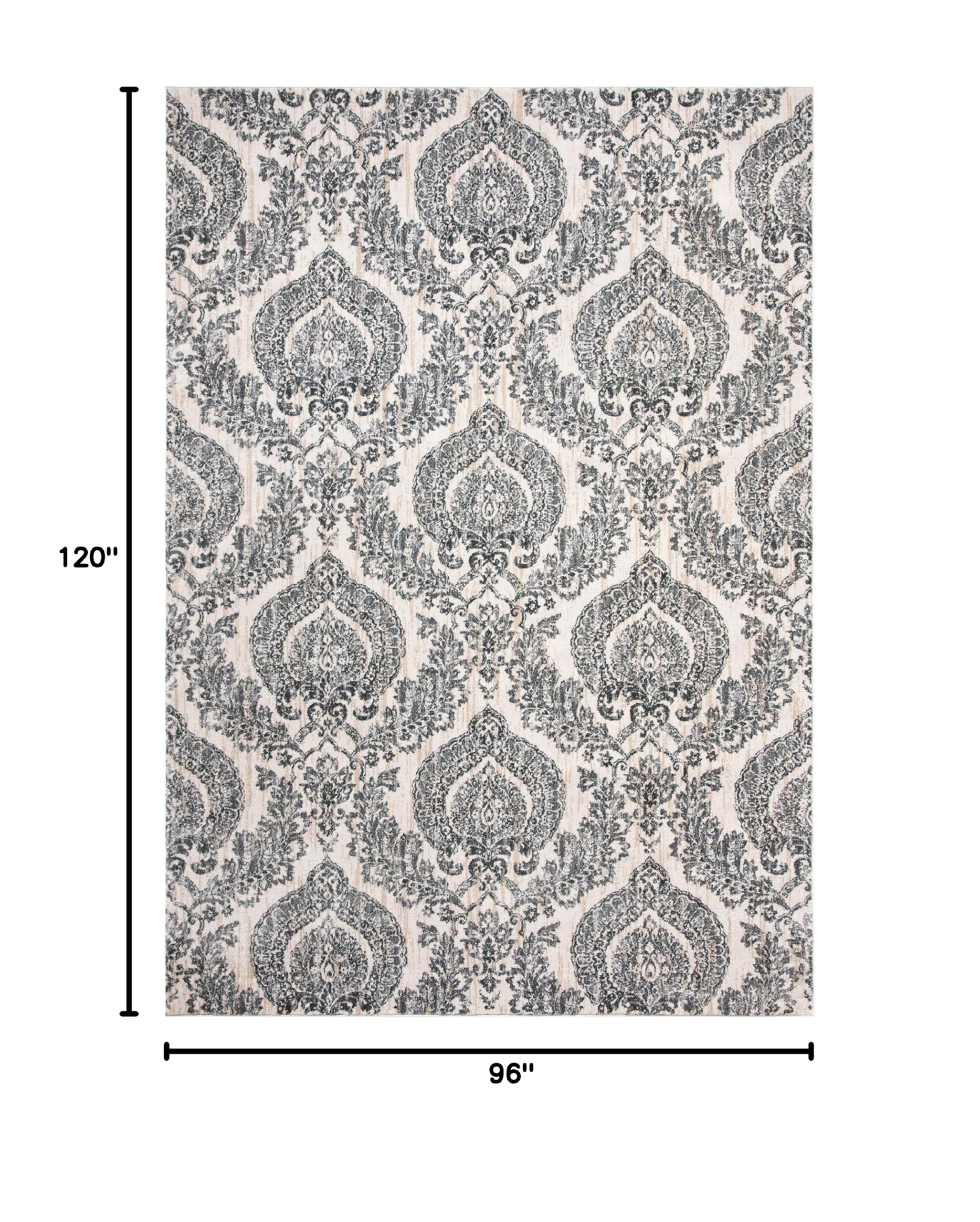 SAFAVIEH Isabella Collection 8' x 10' Grey & Ivory Damask Design Area Rug - Non-Shedding, Easy Care, High Traffic Resistant - Perfect for Living Room, Bedroom, Dining Room & Home Office (ISA952F)