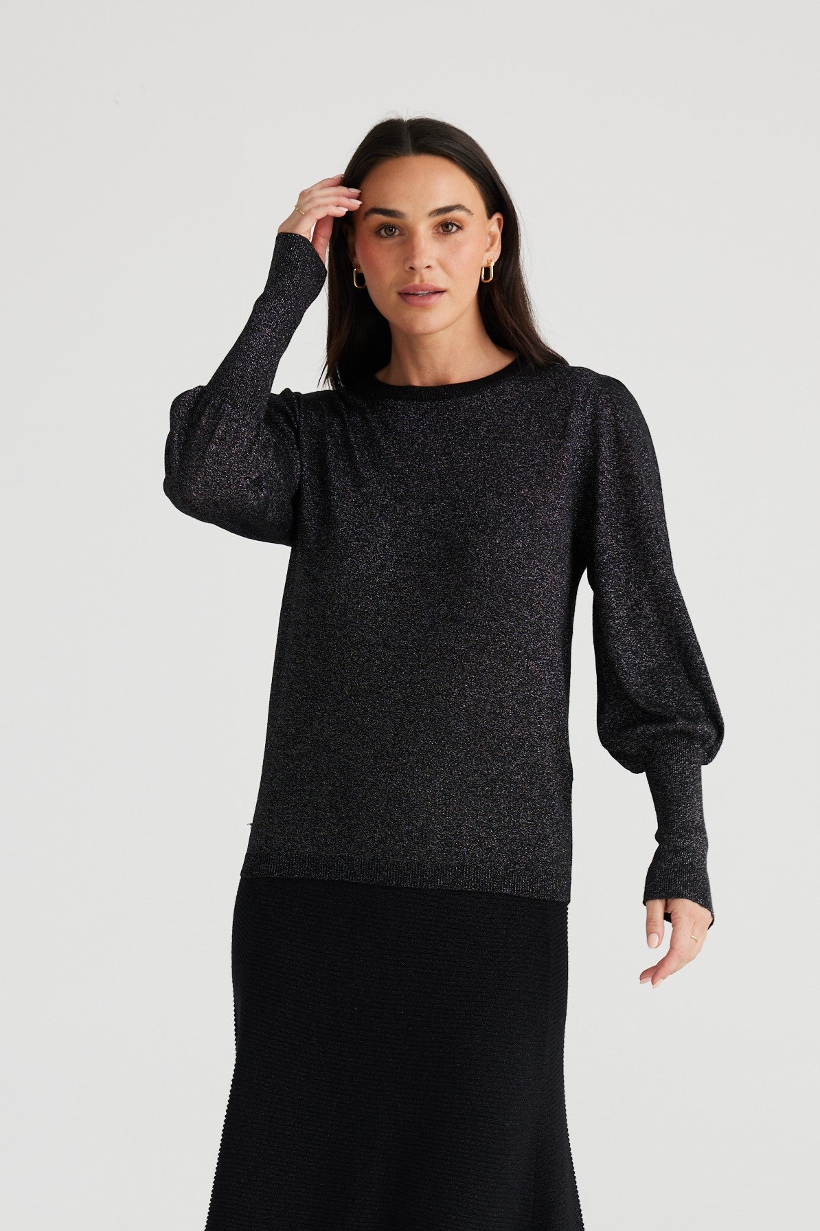 Domenica Knit Sweater - Black with Sparkle | Women's Fashion Knitwear for Casual & Party Wear | Perfect for Holidays, Dates & Night Out