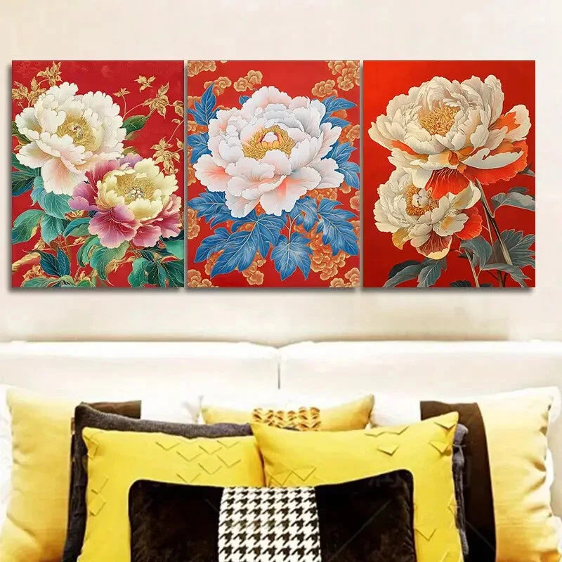 3-Piece Peony Flower Painting Wall Art Set - Framed Canvas 40x60cm - High Quality Print - 100% Australian Made - Ready to Hang - Perfect for Living Room, Bedroom & Office Decor