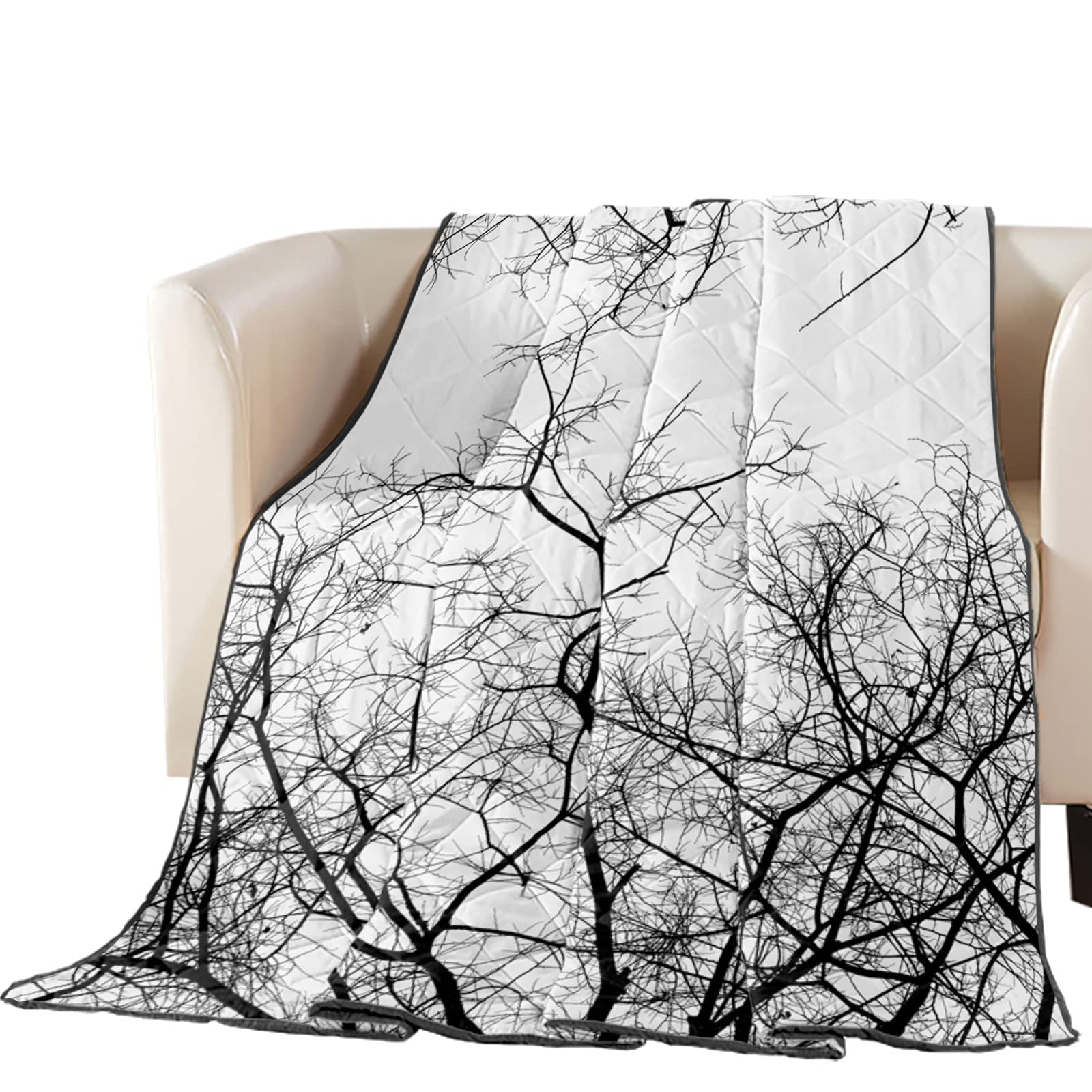 California King Size Reversible Quilt Set - Soft All-Season Bedspread Coverlet for Adults & Kids | Winter Tree Branches Black White Design | Lightweight Duvet & Throw Blanket for Bed, Couch, Sofa (Home Decor, Guest Room, Cozy Nights)