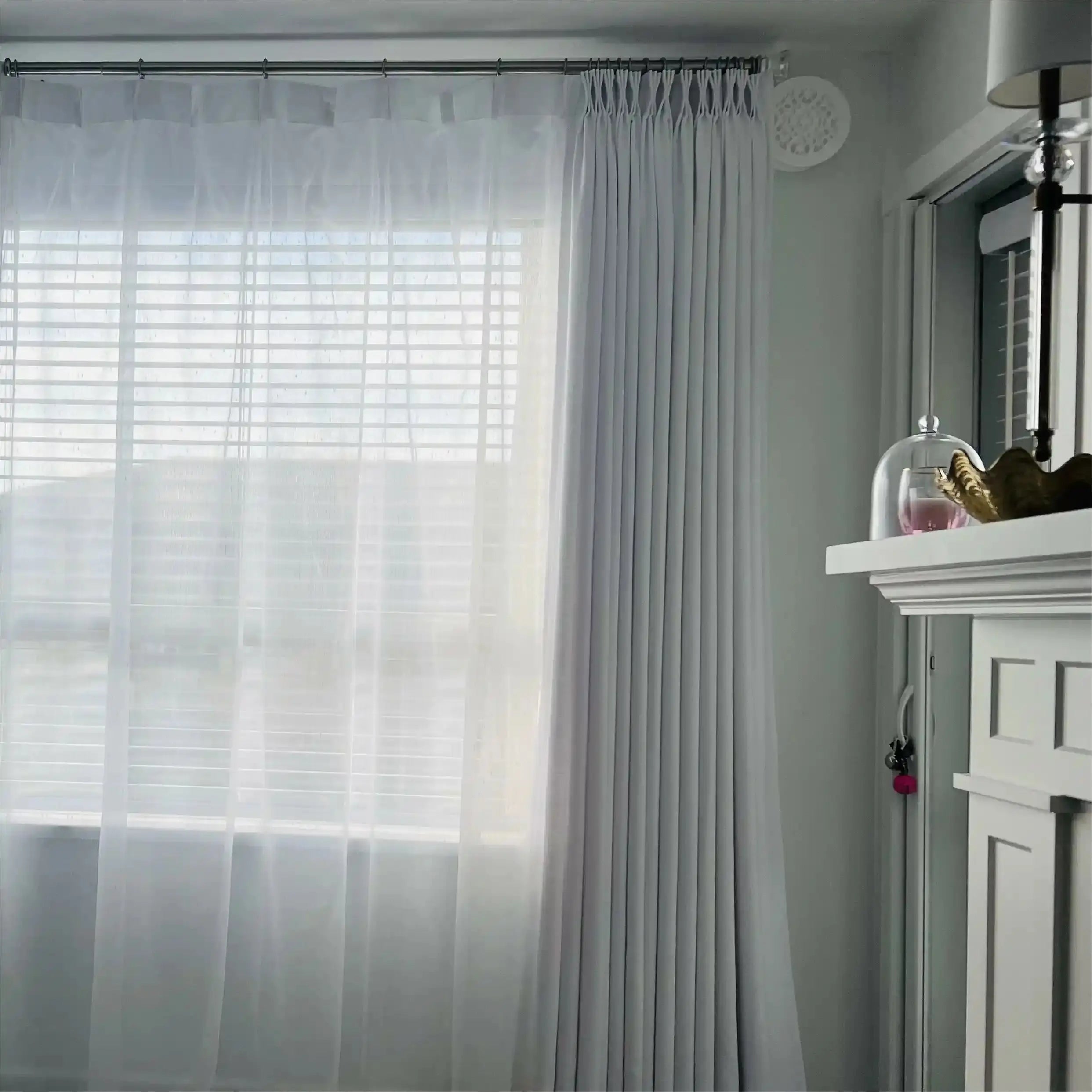 Florida Embossed White Semi-Sheer Pleated Curtains - Elegant Window Treatment for Living Room & Bedroom