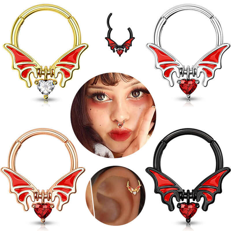 Angel Heart Gothic Nose Ring Clicker - B2051 | Stainless Steel Gothic Jewelry for Women | Perfect for Punk, Emo, and Alternative Fashion Styles