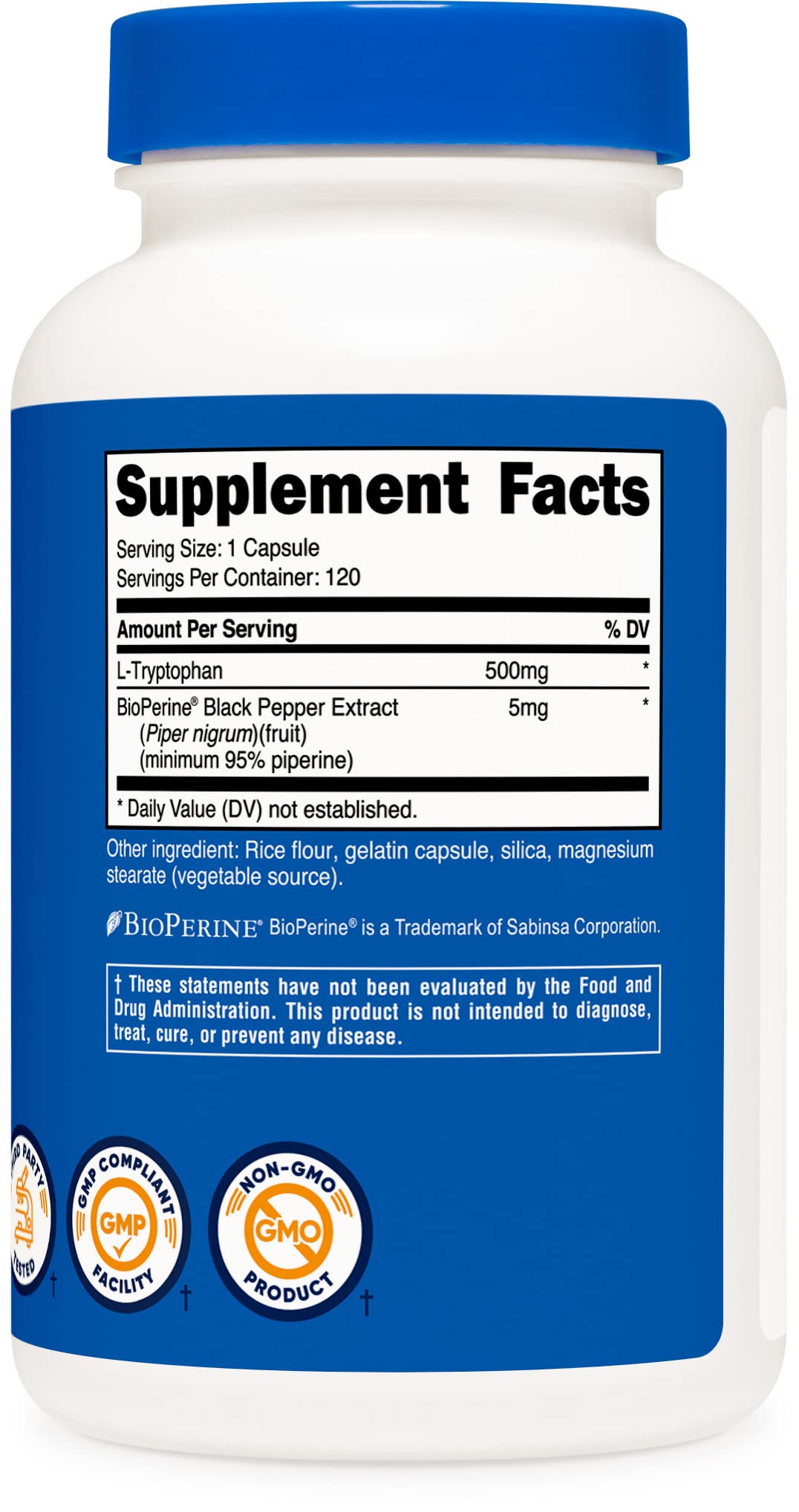 Nutricost L-Tryptophan 500mg, 120 Capsules (2 Bottles) - Premium Sleep Support Supplement for Relaxation & Mood Balance - Ideal for Stress Relief & Better Sleep