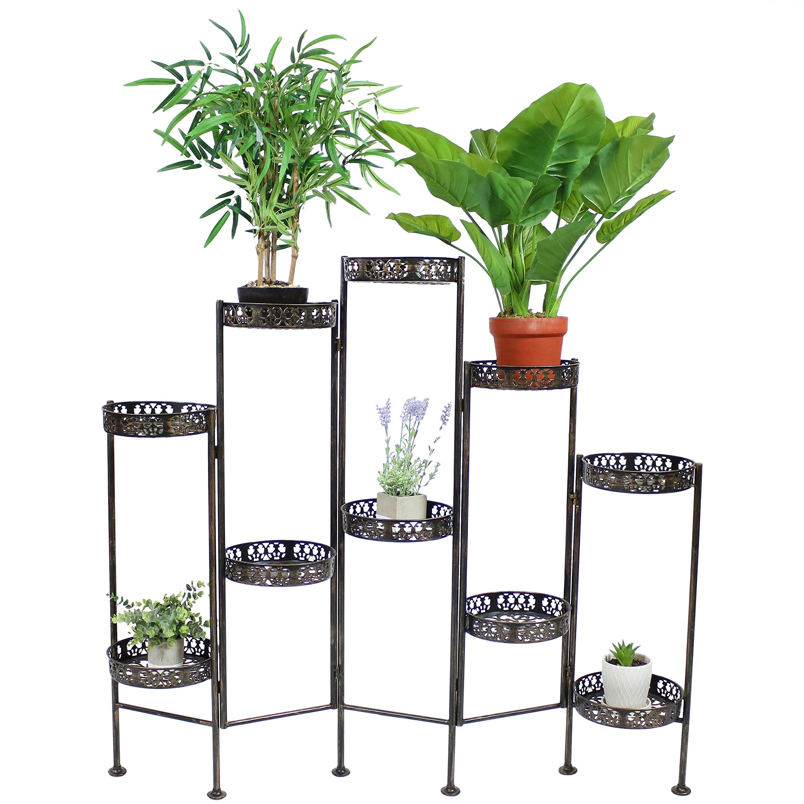 46-Inch 10-Tier Steel Indoor Outdoor Folding Plant Stand with Bronze Finish - Perfect for Balcony, Garden, Patio & Home Decor