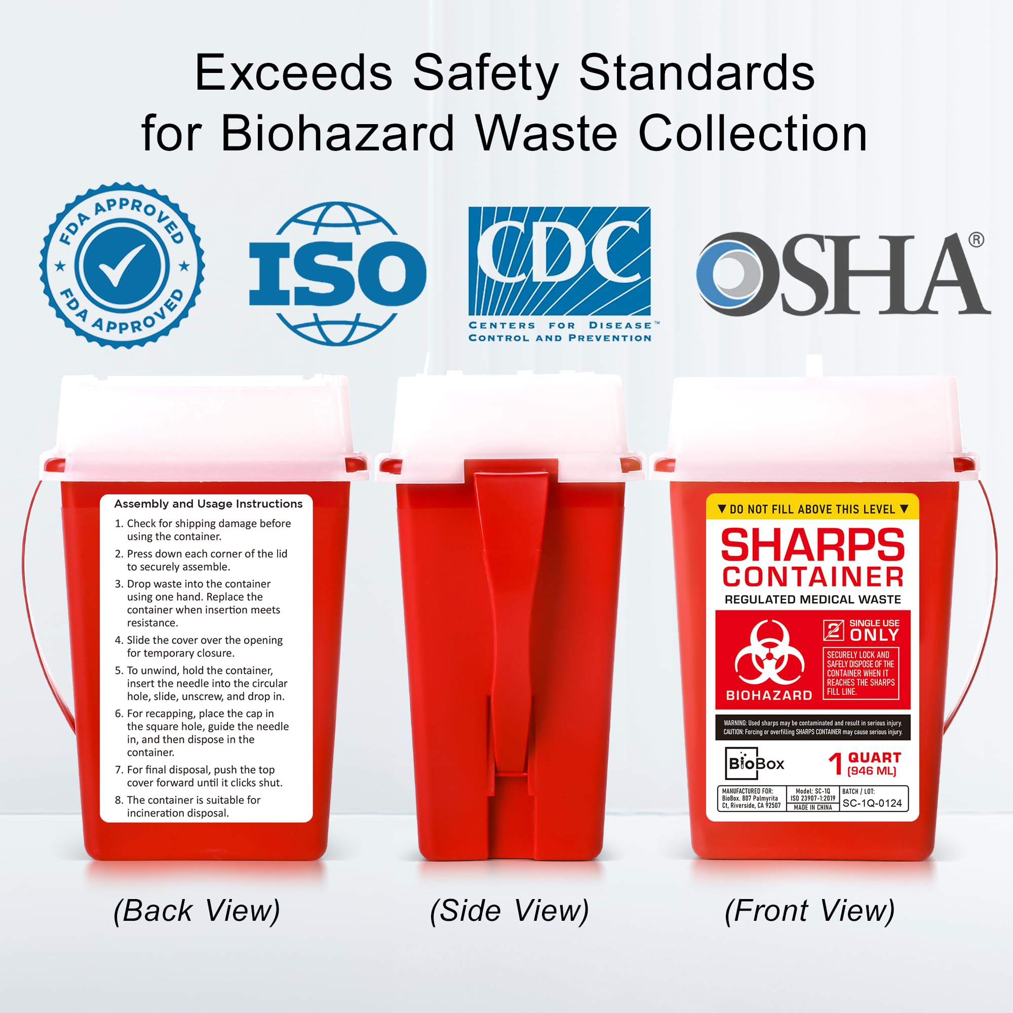 Small Sharps Container - 1 Quart Portable Needle Disposal Bin for Home Use, Labs & Travel | Biohazard Waste Disposal Solution | Ideal for Diabetic Supplies, Medical Waste & Tattoo Parlors