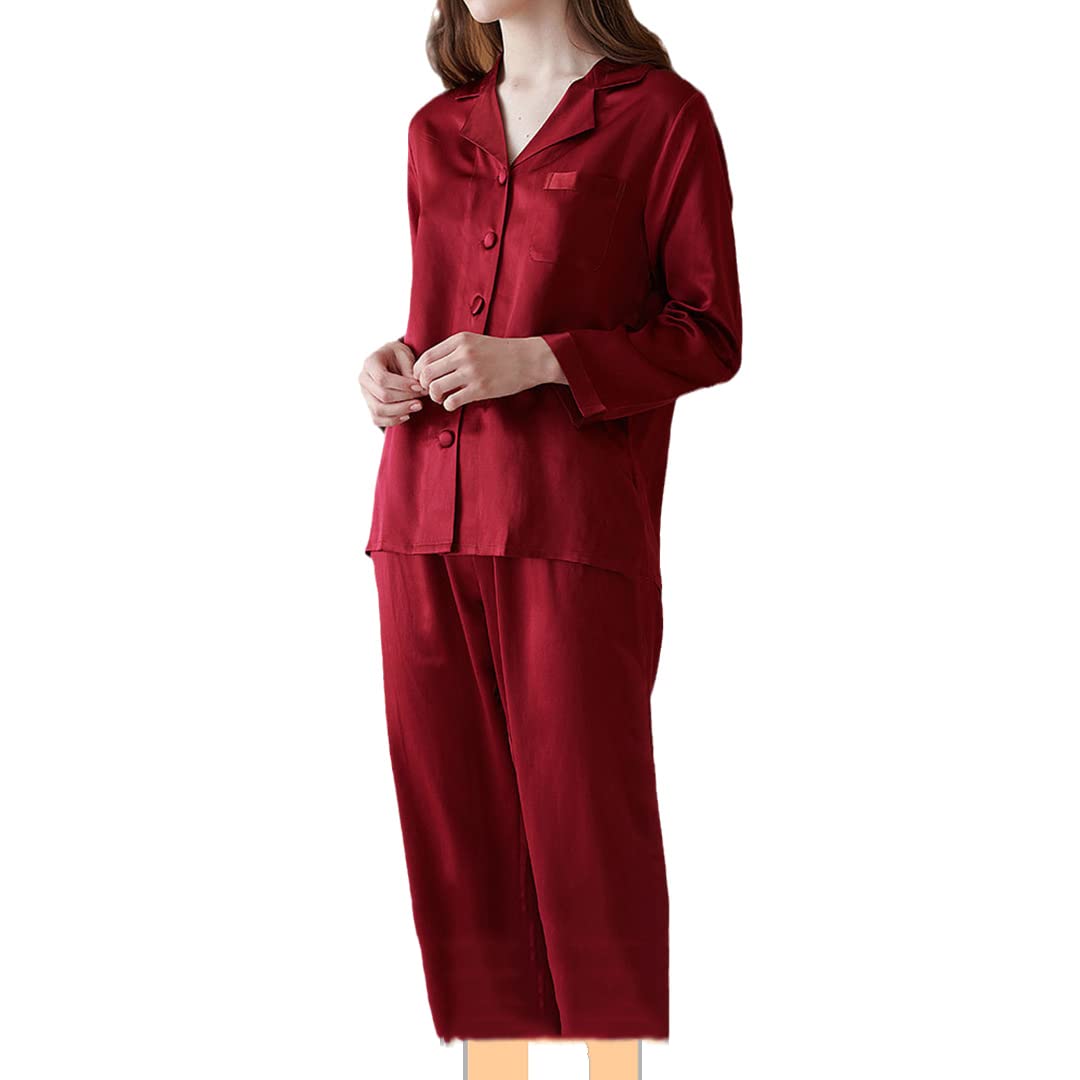 Luxury 100% Silk Satin Pajama Set for Women - Long Sleeve Button Down Sleepwear & Soft Nightwear - Perfect for Relaxation, Spa Days & Romantic Getaways