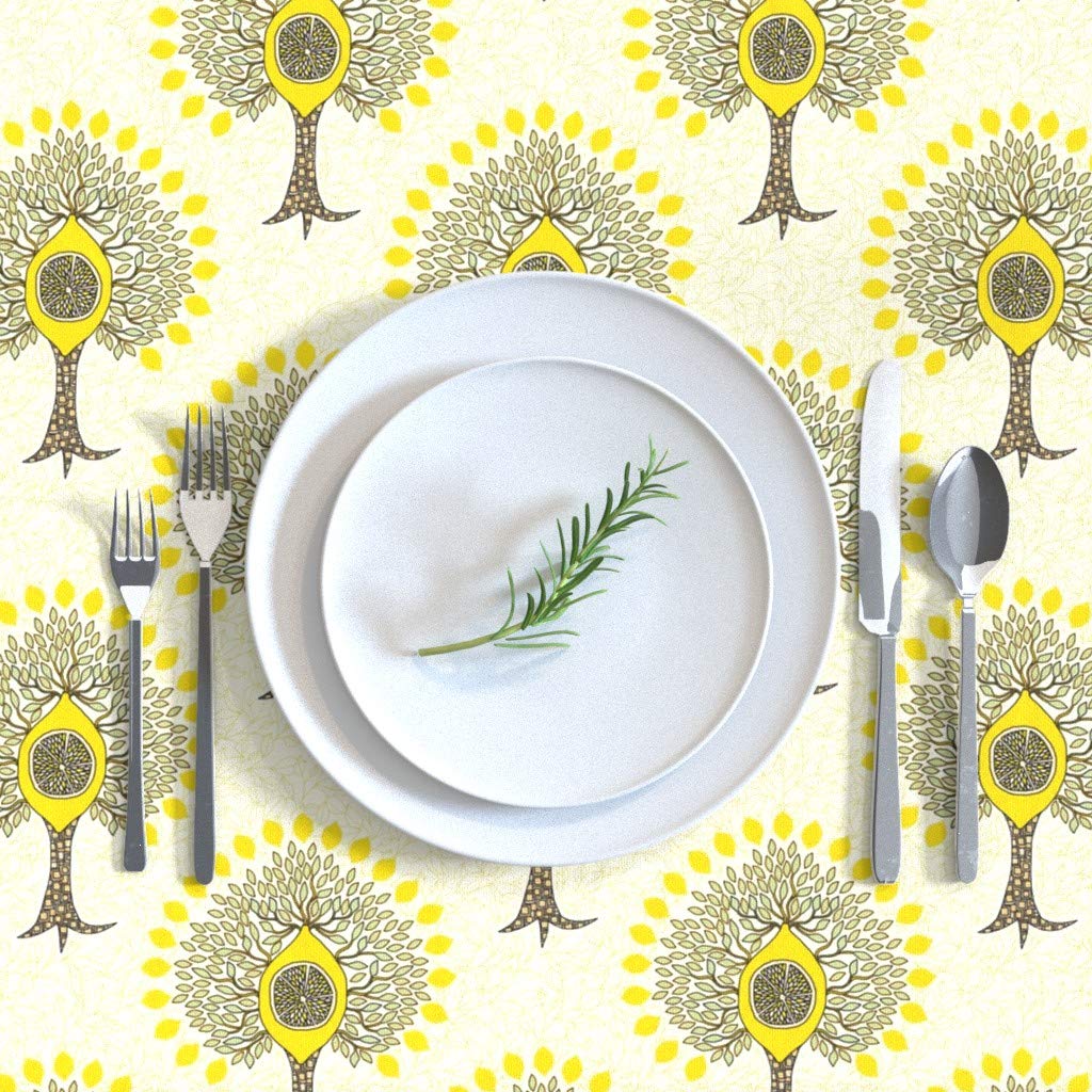 Premium Spoonflower Cotton Sateen Tablecloth 70x108 Inches - Vibrant Lemon Orchard Citrus Fruit Summer Print | Perfect for Outdoor Picnics, Kitchen Dining, and Party Decorations