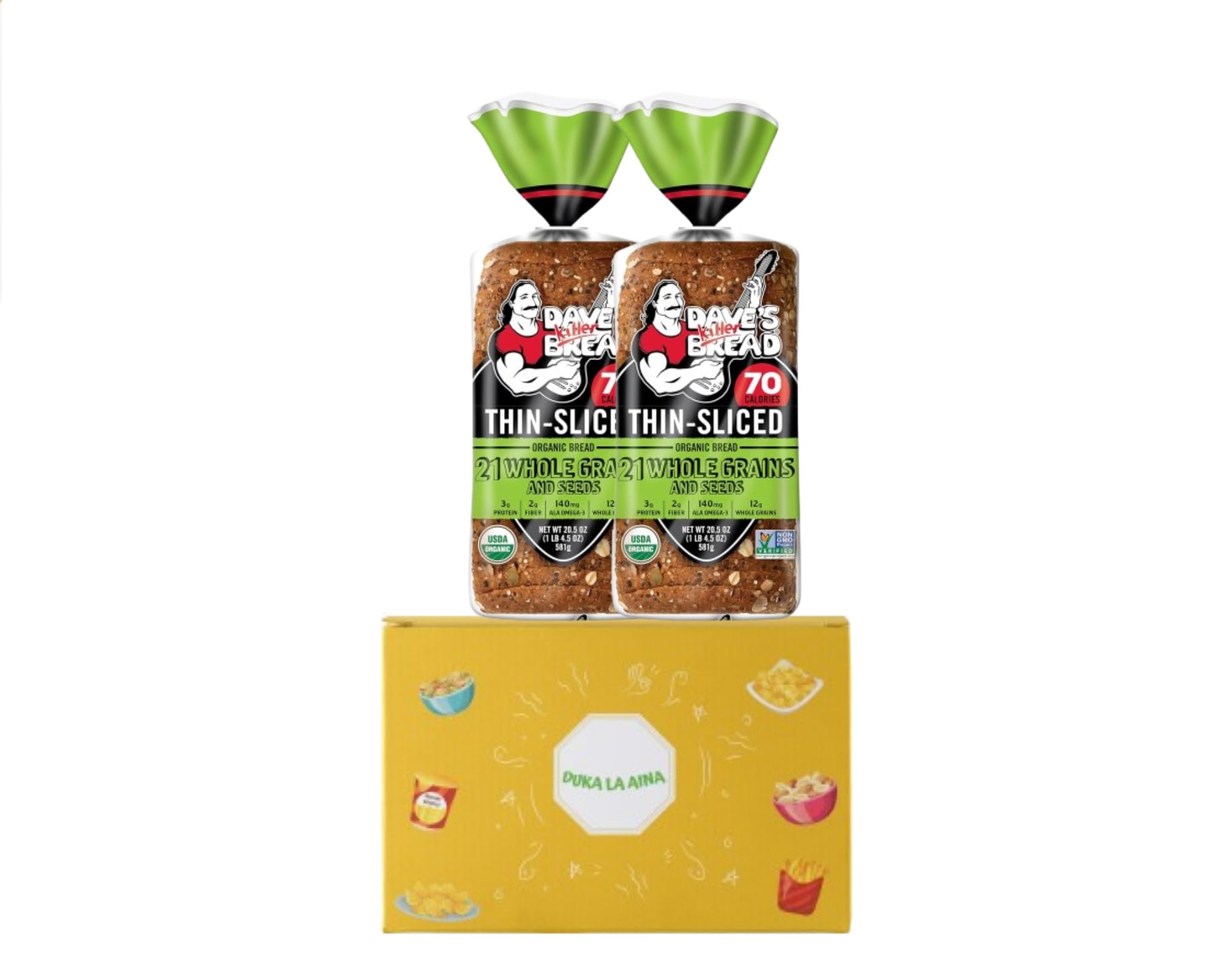 Organic Whole Grain Bread 2 Pack - Dave's Killer Bread 21 Whole Grains & Seeds Thin-Sliced, 20.5 oz Loaf, 70 Calories per Slice | Healthy Breakfast, Sandwich Making & Family Meals
