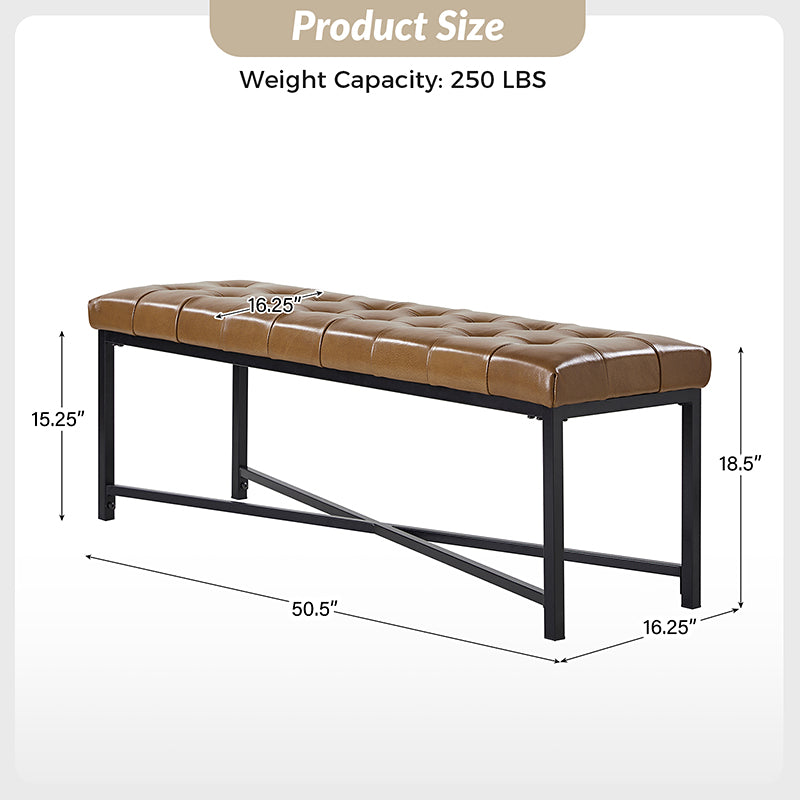 Arnold Versatile Elegance: Genuine Leather Bench with Button Tufted Design - Perfect for Living Room, Bedroom & Entryway Decor