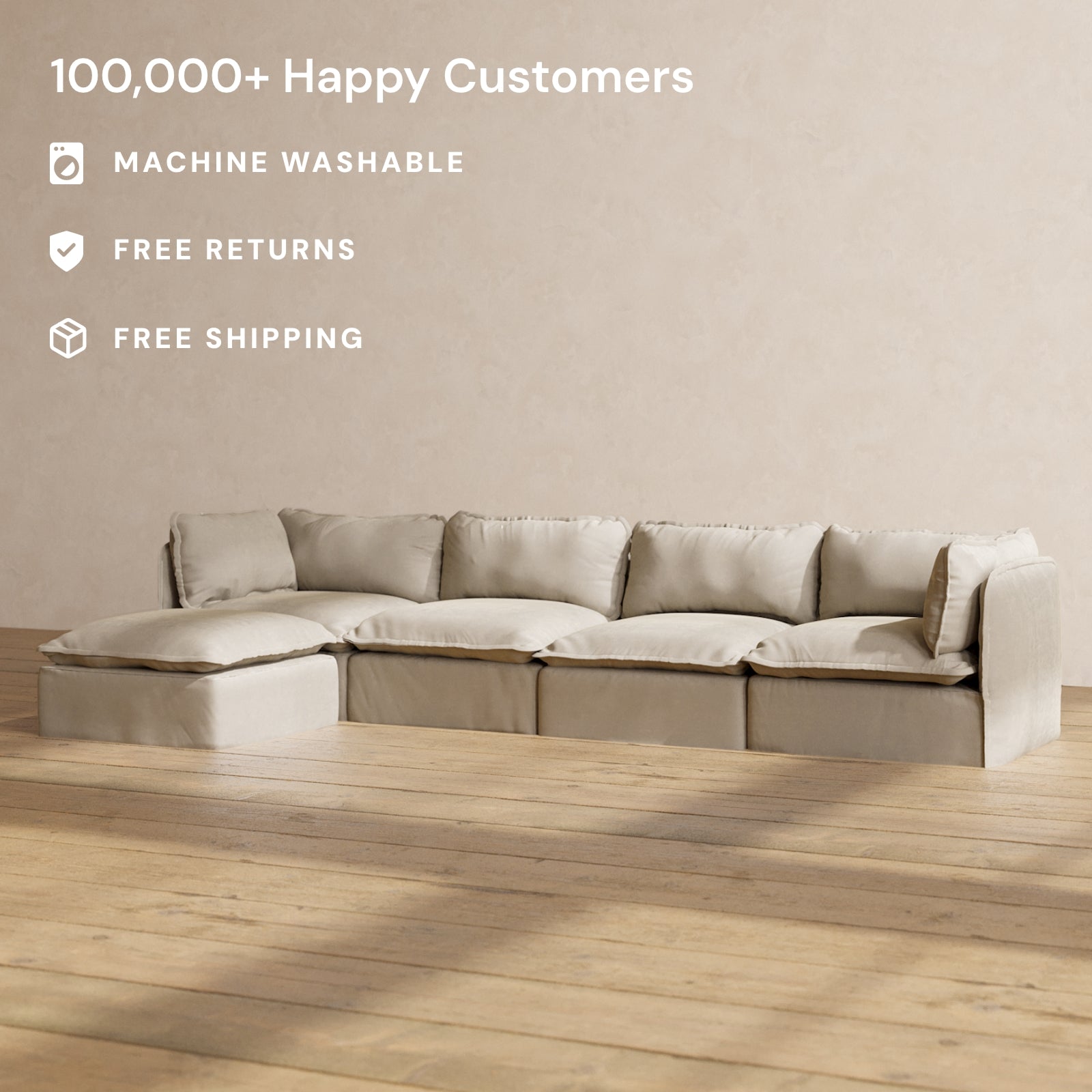 Dune Modular Performance 4-Seater Sectional Sofa - Soft & Durable Relaxed Blend Fabric - Perfect for Living Room, Family Room or Home Theater