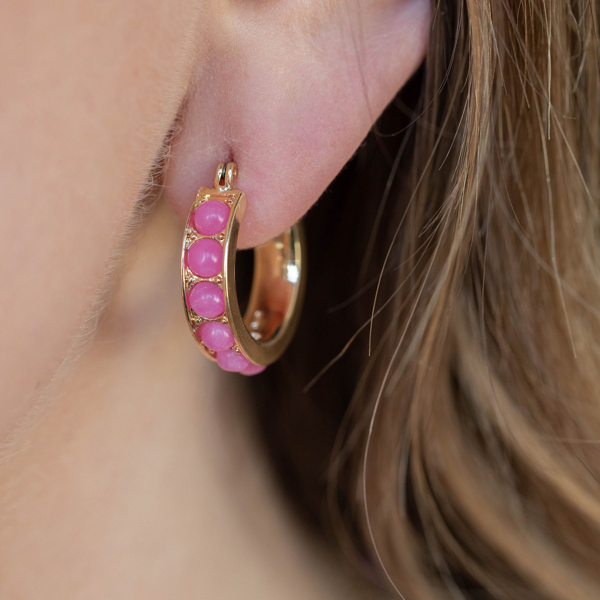 Reconstituted Pink Agate Hoop Earrings for Women - Elegant Gemstone Jewelry for Everyday Wear & Special Occasions