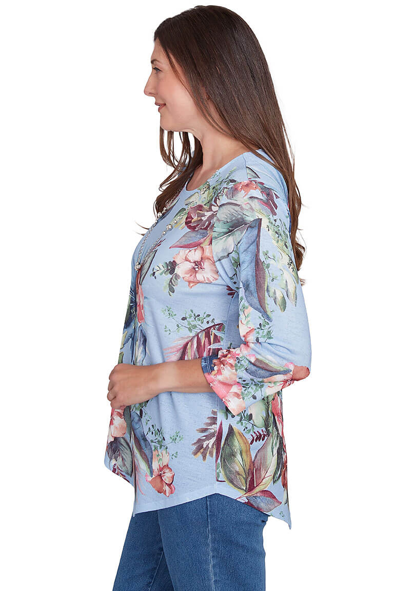 Free Spirit Hibiscus Asymmetrical Top for Women - Bohemian Floral Print Blouse for Summer Beach & Festival Outfits