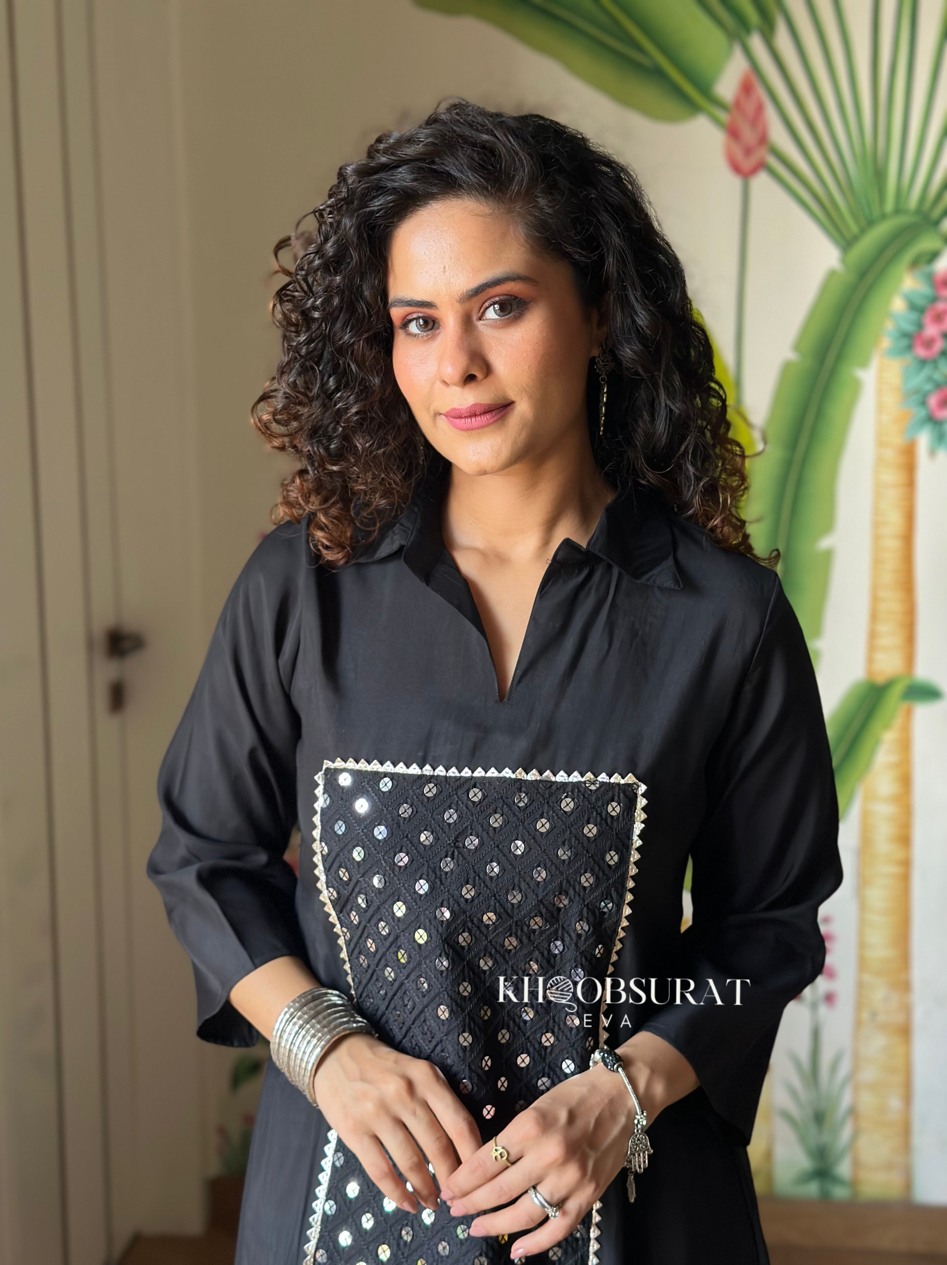 Glowy Fox Black Sequin Kurta Set for Women - Stylish Indian Ethnic Wear for Parties, Weddings & Festive Occasions