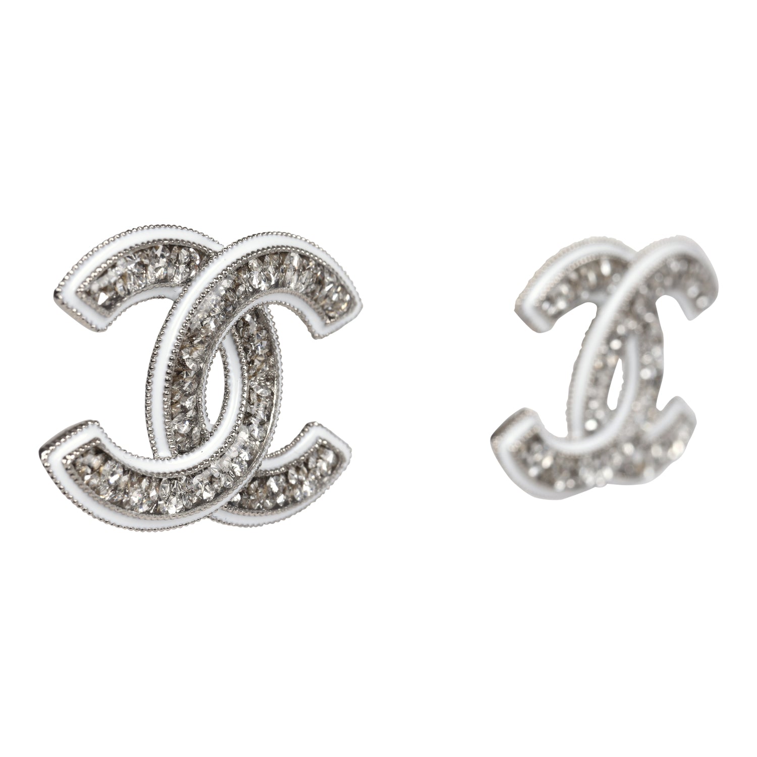 Chanel Large Lucite CC Crystal Stud Earrings - White Enamel & Silver Tone Hardware | Luxury Fashion Jewelry for Women, Perfect for Parties, Weddings & Special Occasions