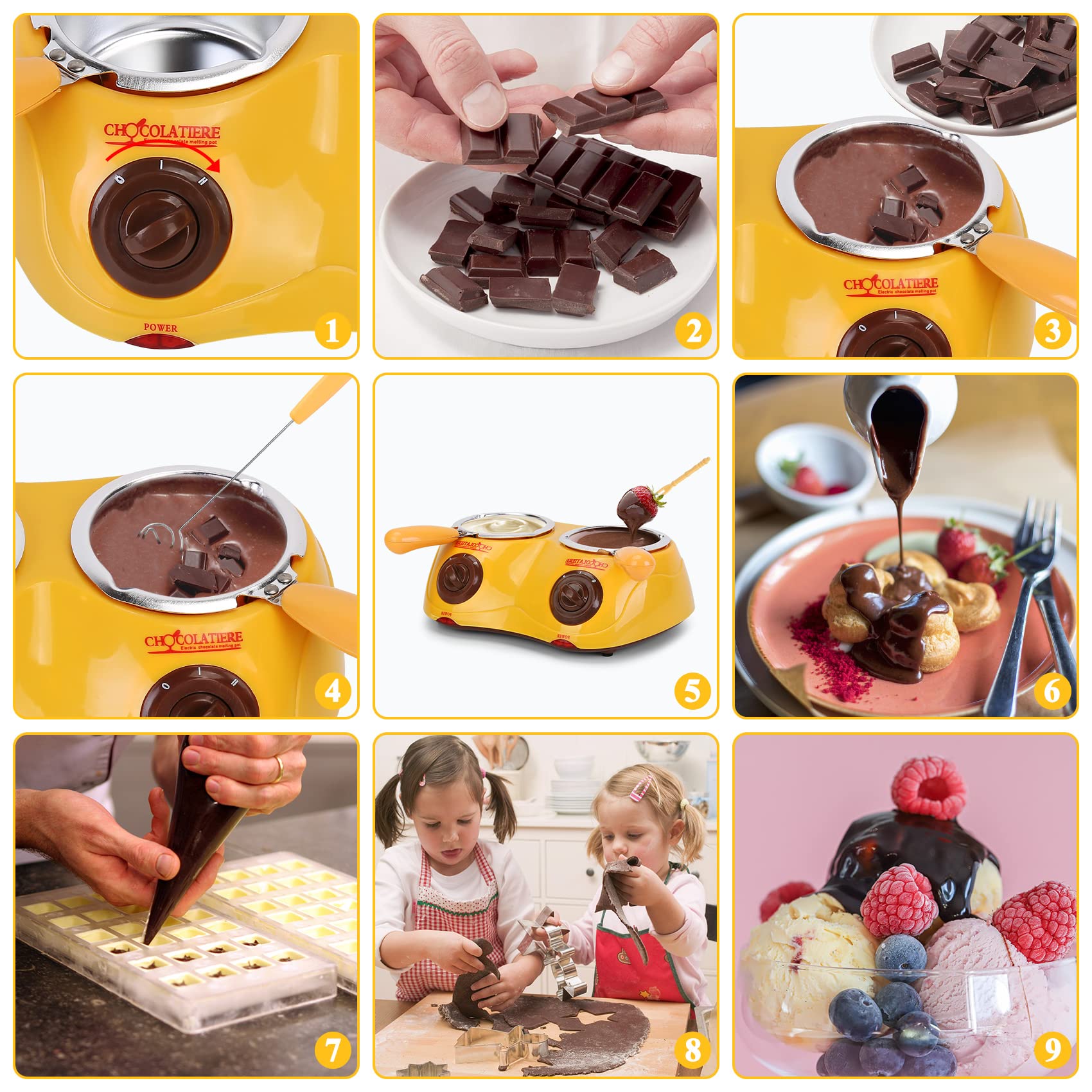 Electric Chocolate Melting Pot - Double Warmer for Milk Chocolate, Cheese, Butter & Candy | Mini Fondue Maker for Home, Parties & DIY Desserts | Perfect for Valentine's Day, Christmas & Family Gatherings