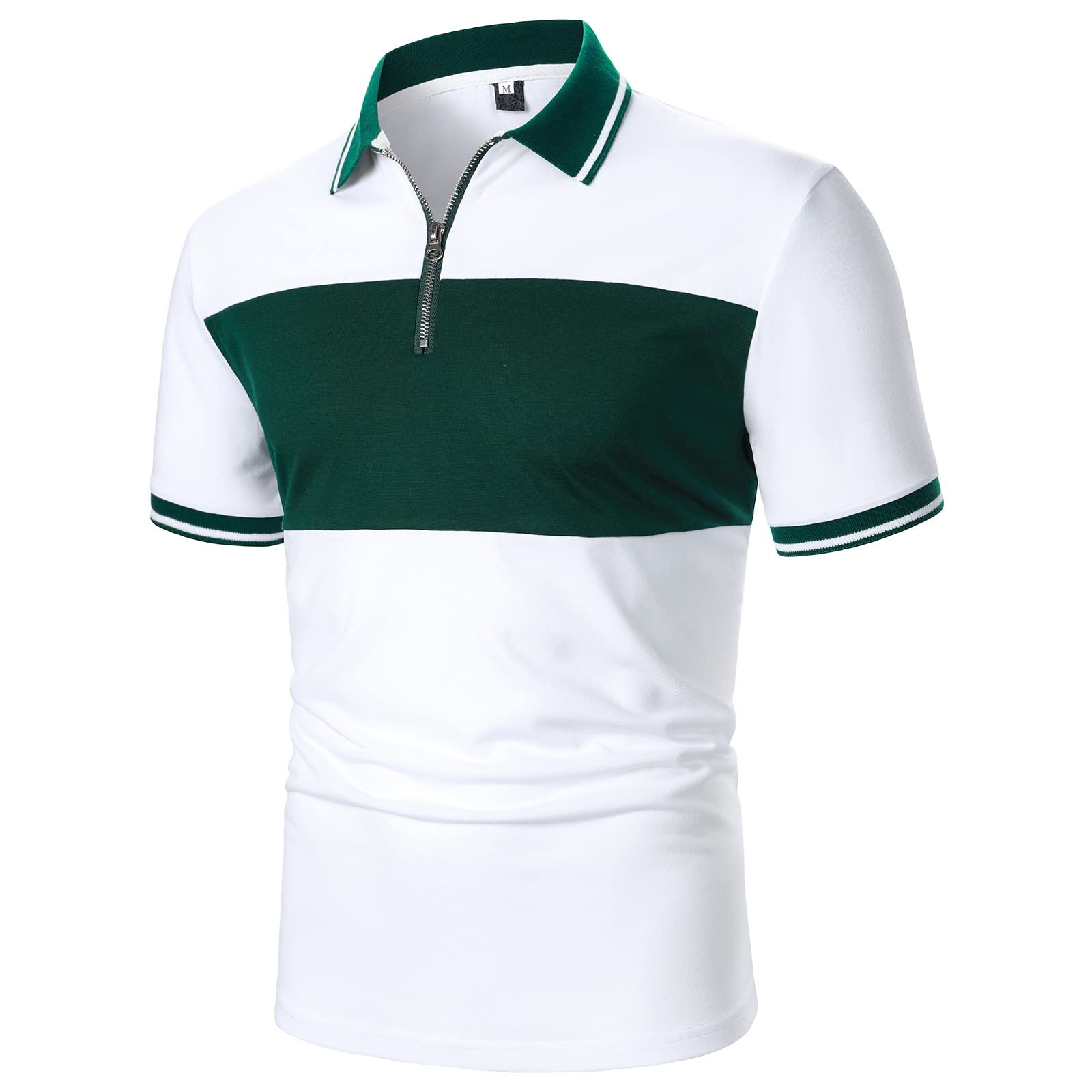 JUNGE Men's Stretch Polo Work Shirts - Short Sleeve Button Up Casual Shirt with Color Block Design - Perfect for Summer, Tennis, Golf & Outdoor Activities