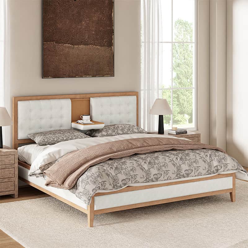 Sabina Upholstered Platform Bed with Adjustable Headboard - Solid Wood Frame Queen Size Bed - Perfect for Modern Bedroom, Guest Room & Master Suite