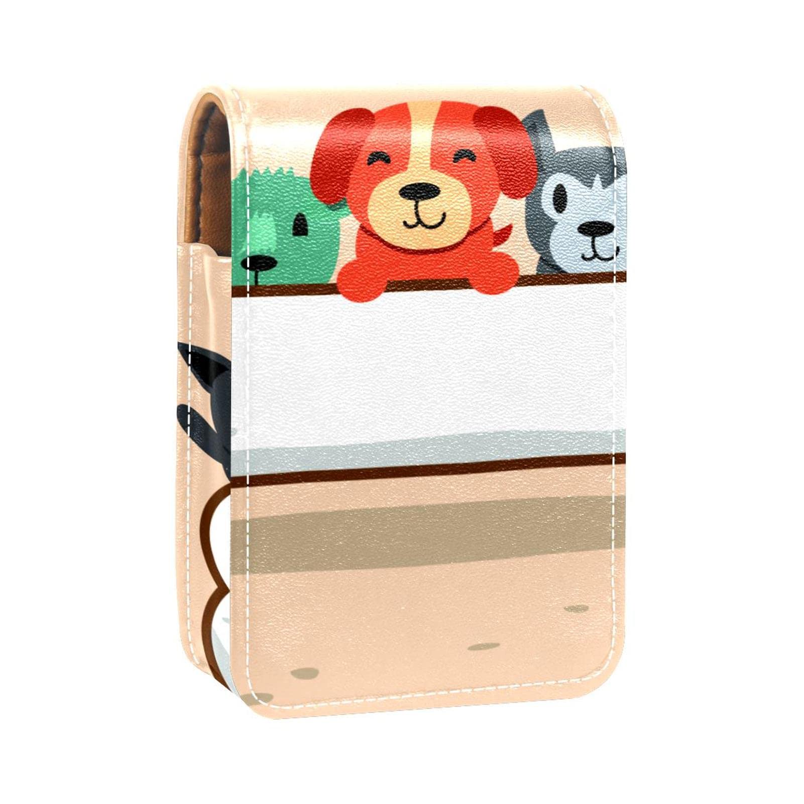 Cute Cartoon Dog Lipstick Holder with Mirror - Portable Makeup Case for 3 Lipsticks, Perfect for Travel & Purse Organization | Trendy Cosmetic Accessory for Women