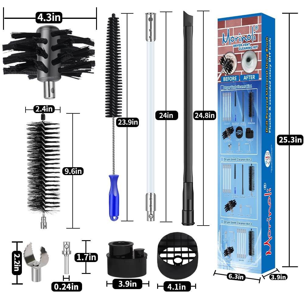 50 Feet Dryer Vent Cleaning Kit with Chrome Button Locking System - Heavy Duty Dryer Vent Cleaner Kit with Vacuum Attachment, Nozzle & Hose Adapter for Efficient Lint Removal (Ideal for Home Laundry Rooms & RV Dryer Maintenance)