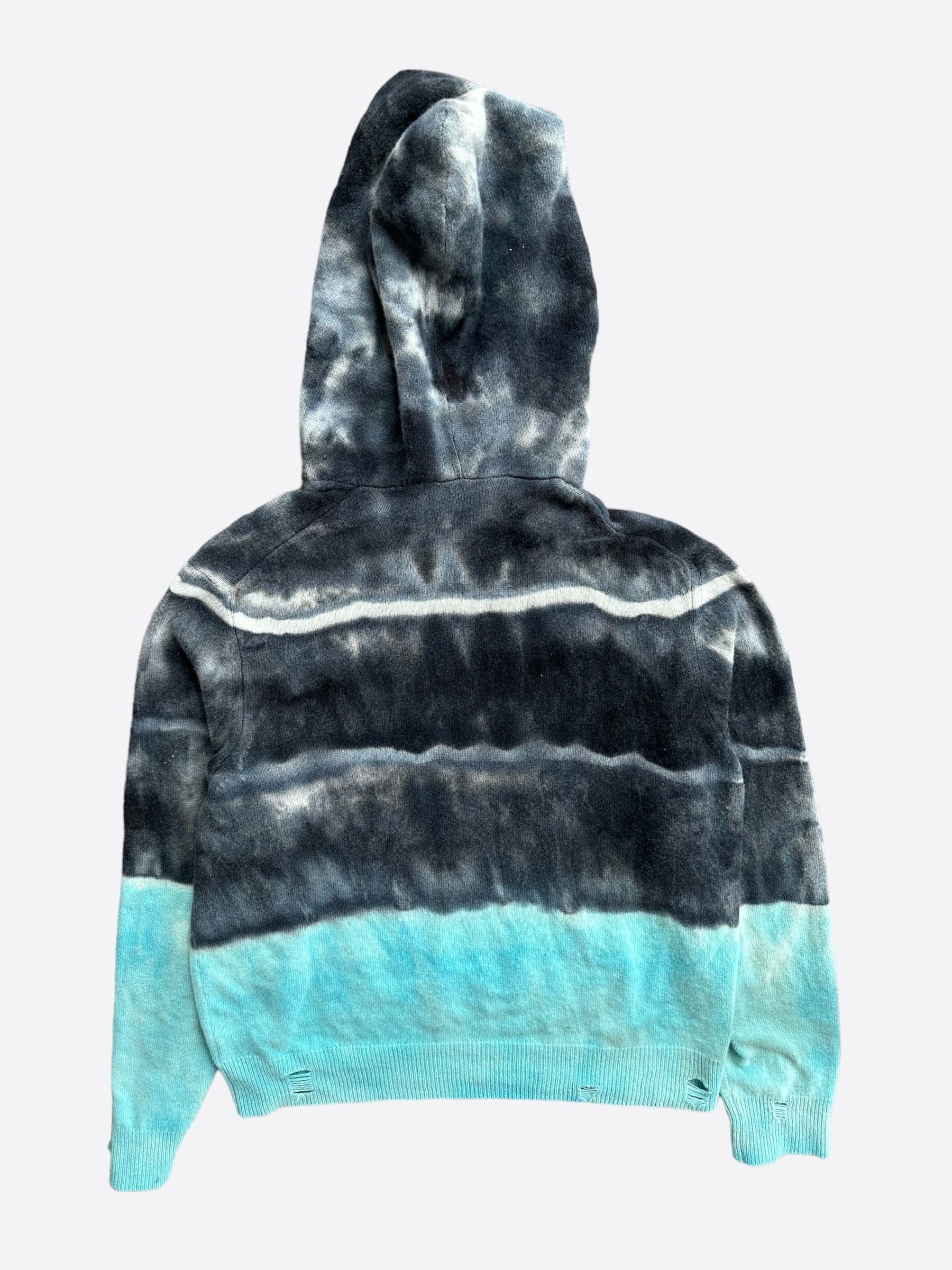 Amiri Black & Blue Tie Dye Cashmere Distressed Hoodie - Luxury Men's Streetwear for Casual Wear & Urban Fashion