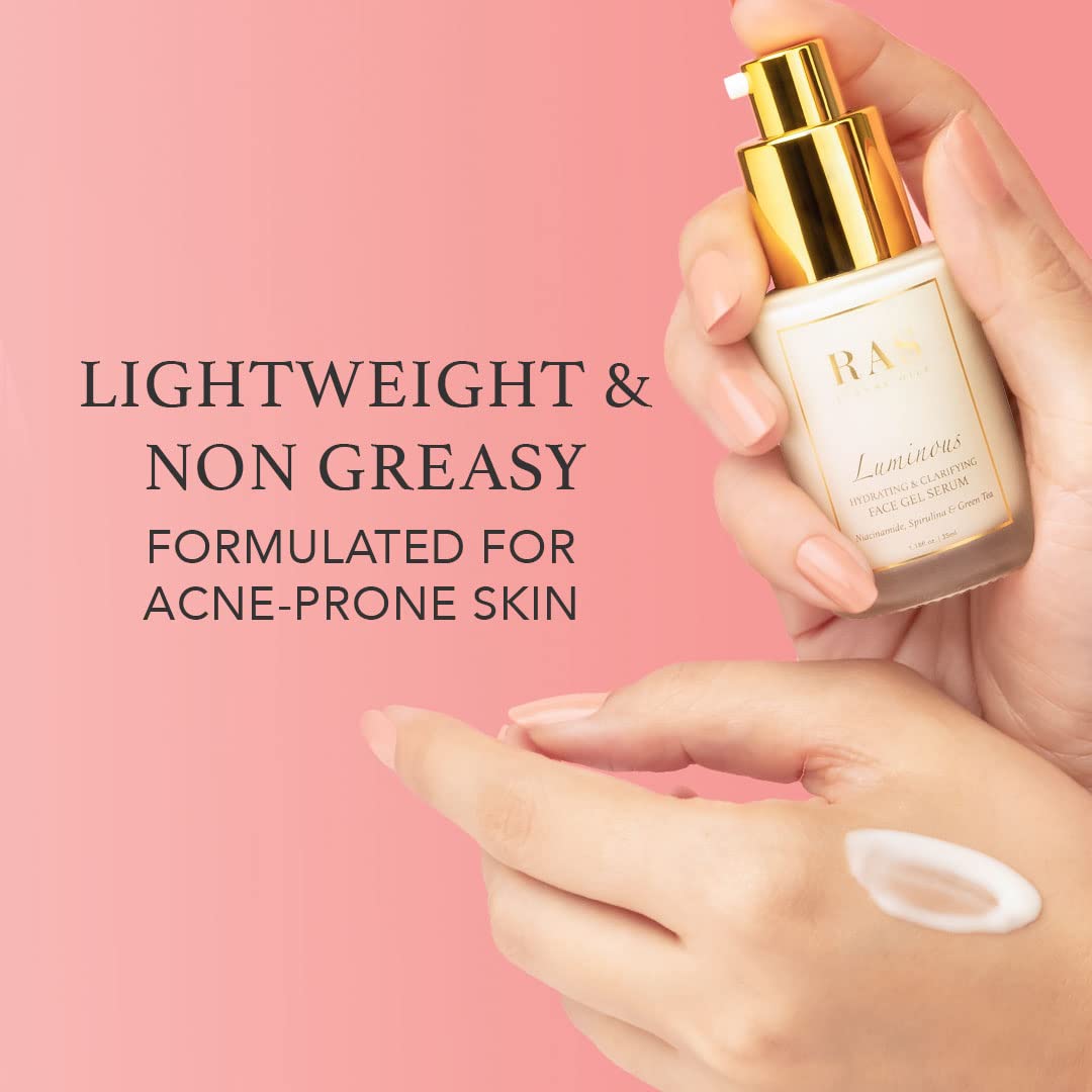 RAS Luxury Oils Hydrating Face Serum with Green Tea, Niacinamide & Hyaluronic Acid - Reduces Acne, Dark Spots & Pigmentation for Oily Skin | Vegan, Paraben-Free, 35ml | Perfect for Daily Skincare Routine & Nighttime Hydration