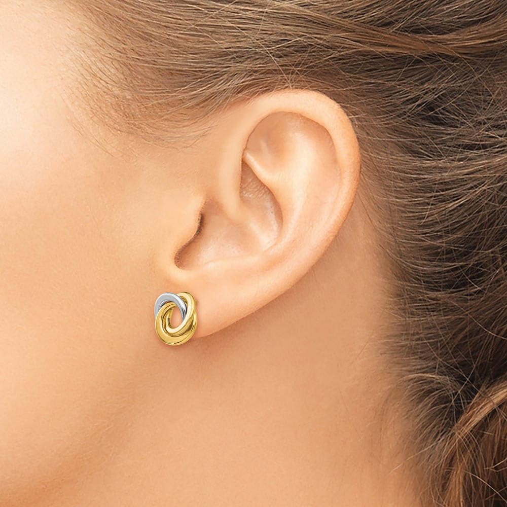 The Black Bow 11mm Two Tone Love Knots 14k Gold Post Earrings - Perfect for Weddings, Anniversaries, and Special Occasions