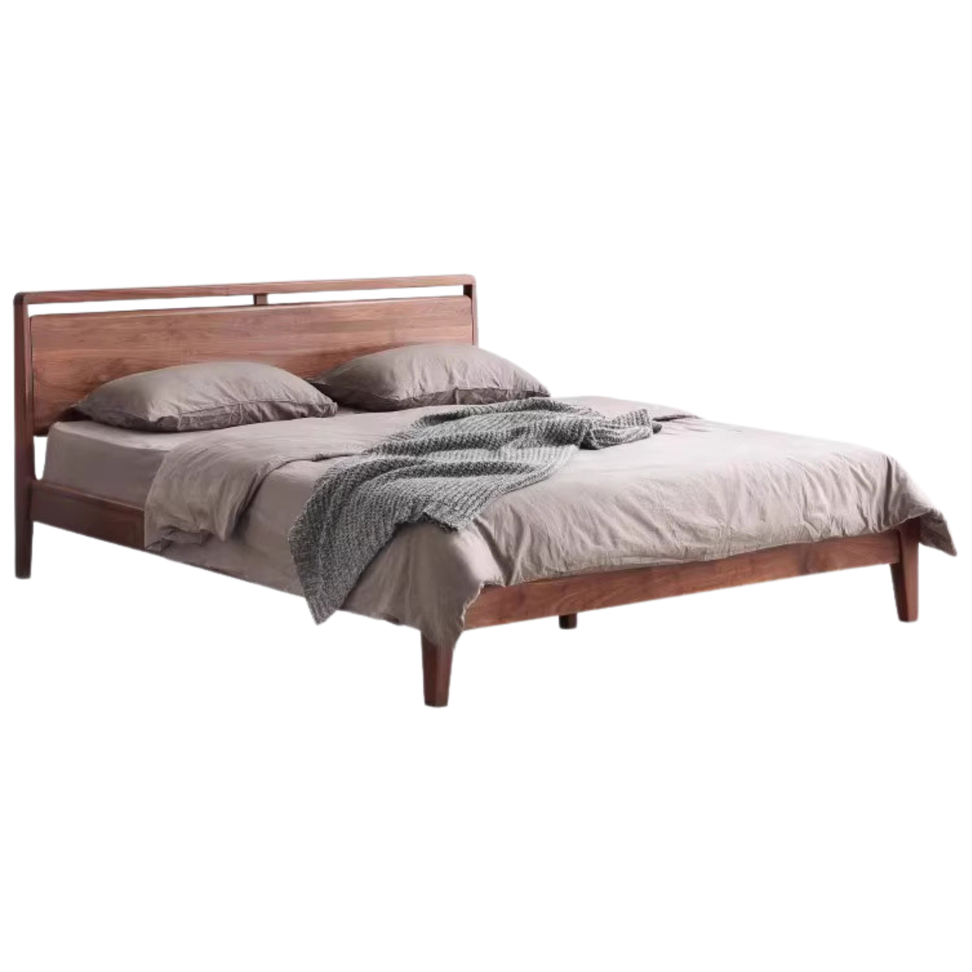 Premium Black Walnut Solid Wood Bed Frame - Queen Size, Natural Wood Grain, Sturdy & Durable - Perfect for Master Bedroom, Guest Room & Modern Farmhouse Decor