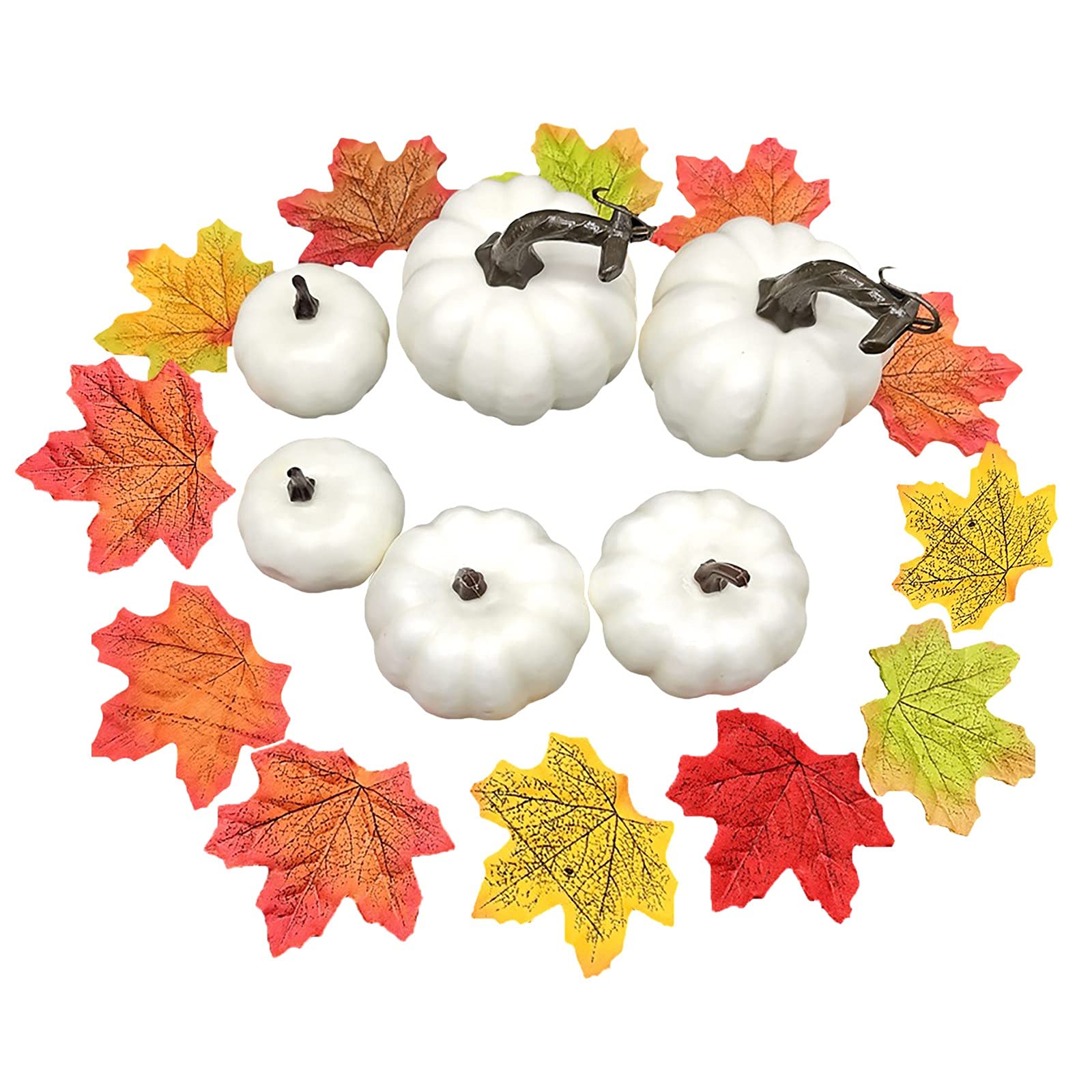 Artificial Pumpkins & Maple Leaves Decor - Halloween & Fall Home Decorations, Mini Fake Pumpkins for Tabletop, Hanging Ornaments for Small Christmas Trees | Perfect for Seasonal Home Styling, Thanksgiving Centerpieces, and Holiday Party Decor