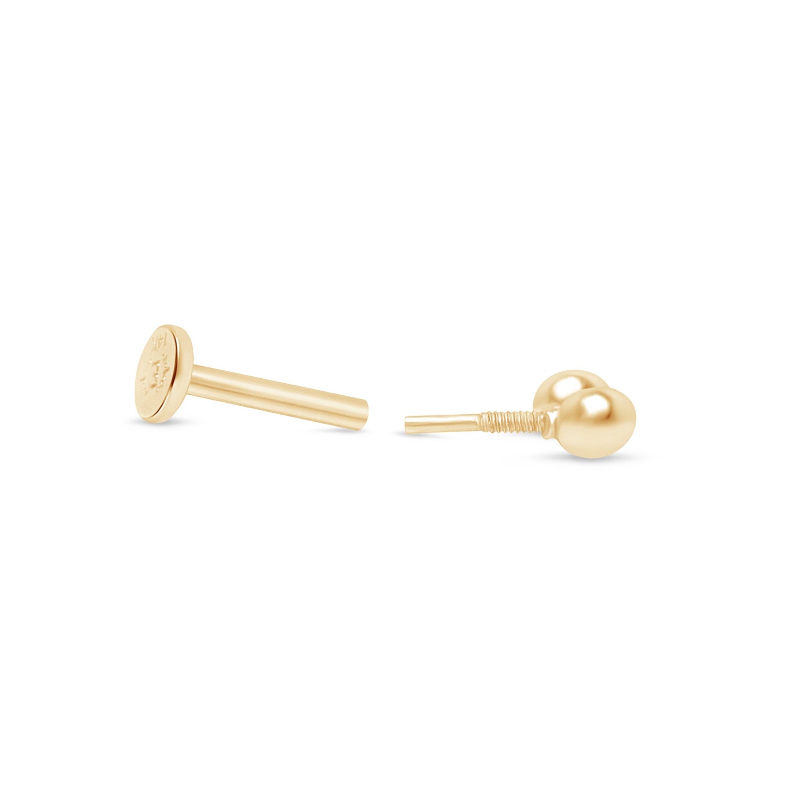 14k Solid Yellow Gold Double Ball Flat Back Stud Earrings - Hypoallergenic & Secure Fit for Daily Wear, Parties & Special Occasions