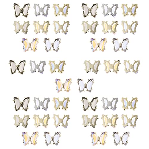 FRCOLOR 40pcs 3D Butterfly Nail Charms - Rhinestone Crystal Nail Art Decorations for DIY Manicure | Perfect for Wedding, Party & Nail Salon Designs