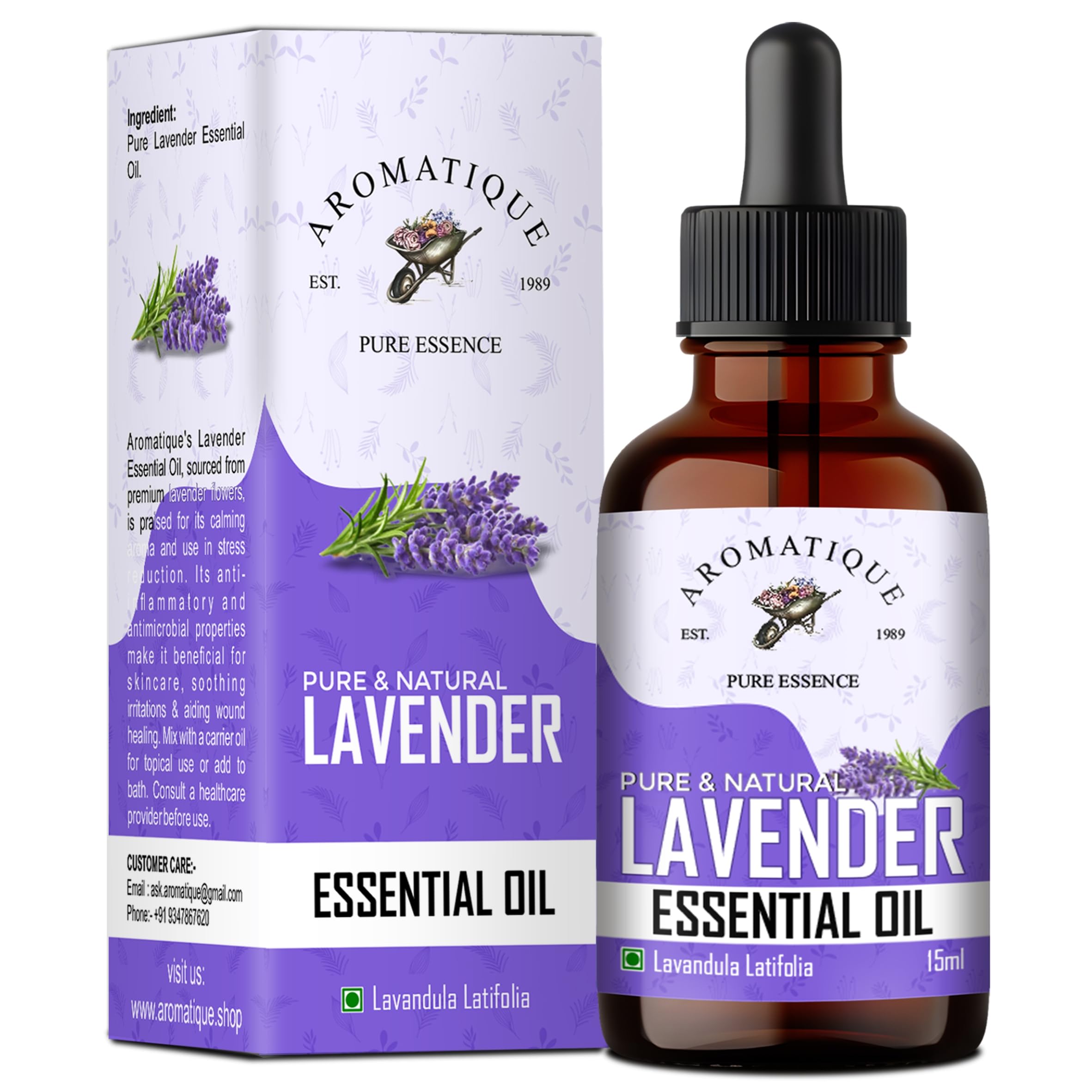 **Aromatique Lavender Essential Oil for Hair - 15ml Bottle - Promotes Hair Growth & Moisture - Perfect for Aromatherapy & Massage**