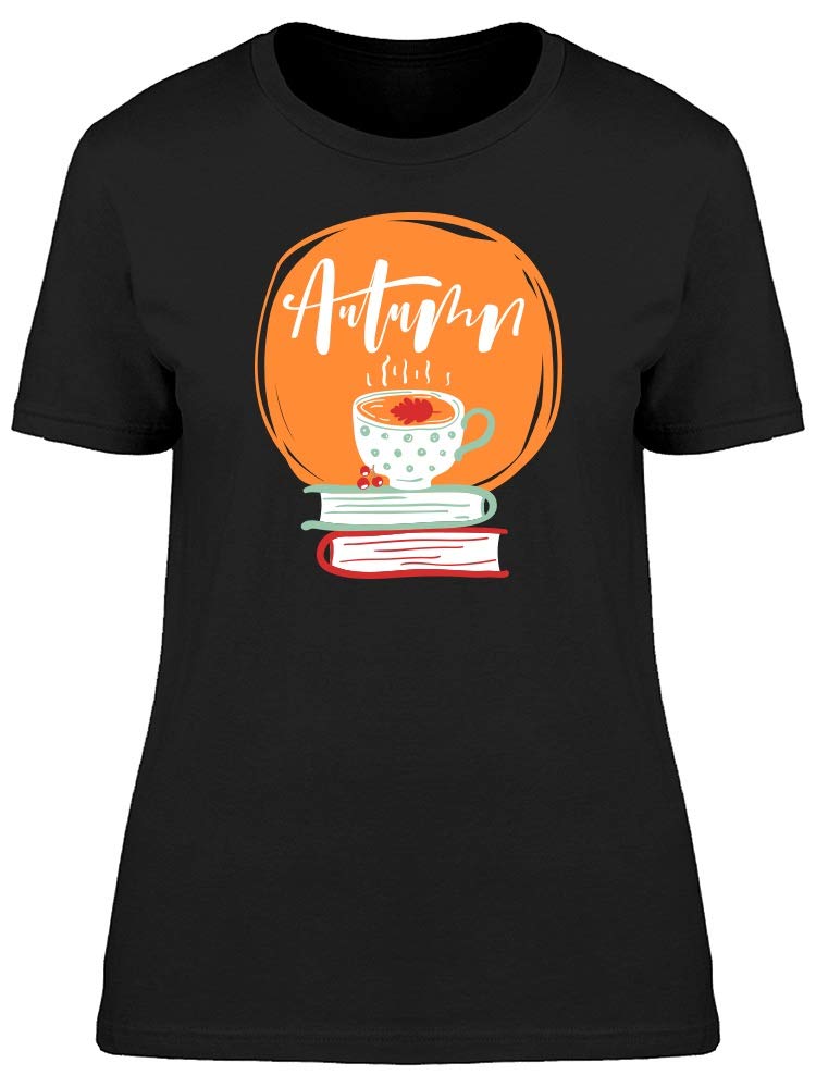 Smartprints Autumn Women's T-Shirt - Cozy Cup of Tea & Books Graphic Tee | Perfect for Fall Reading, Coffee Dates & Casual Outfits