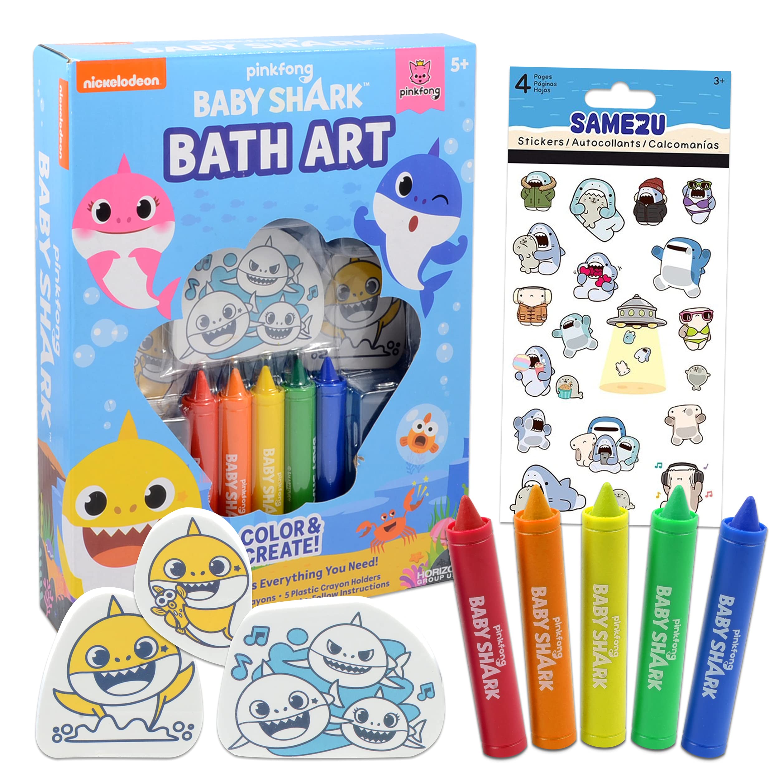 Pinkfong Baby Shark Bath Toy Set for Kids & Toddlers - Fun Baby Shark Shower Toys & Bathroom Accessories with Samezu Stickers | Perfect Gift for Boys & Girls - Great for Bathtime Play & Nursery Decor