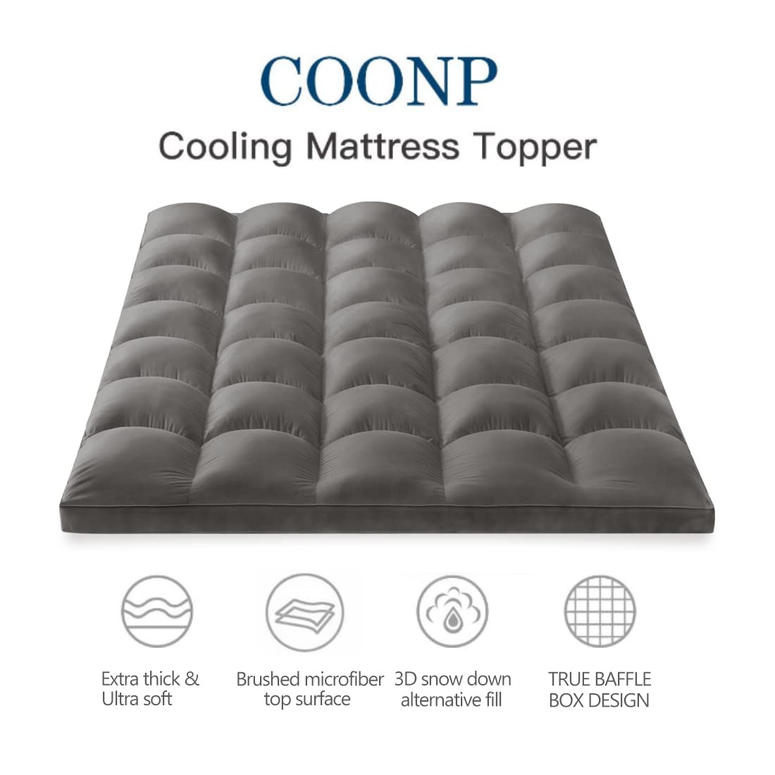 COONP Twin Mattress Topper - 3 Inch Extra Thick Cooling Pillowtop Mattress Pad Cover with 8-21 Inch Deep Pocket - Breathable Plush Bed Topper Protector for Back Pain Relief (Grey, Twin Size) - Perfect for Guest Beds, Dorm Rooms & Hot Sleepers