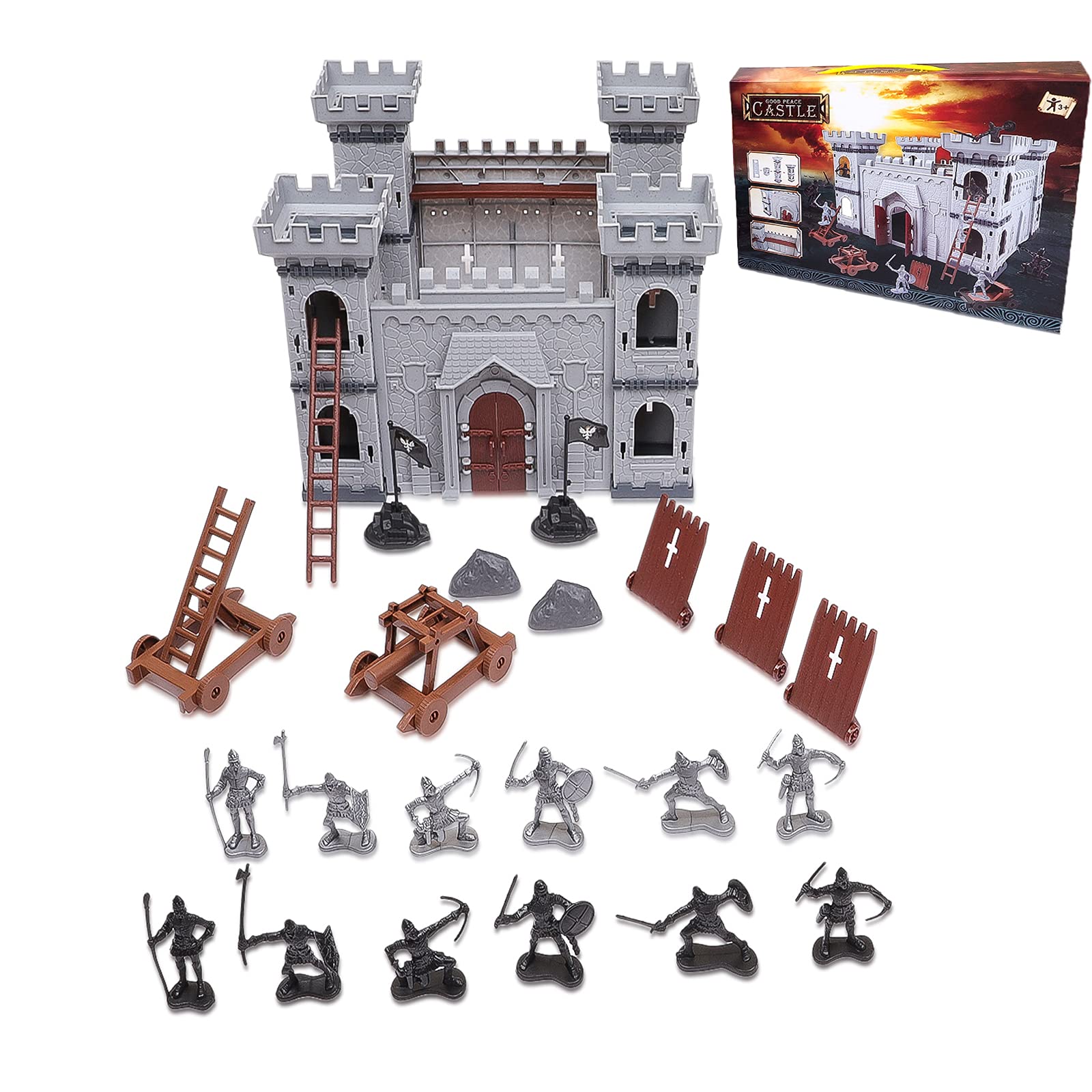 Kangkang Army Men & Knight Toys - DIY Medieval Miniature Castle Set with 12 Plastic Soldiers, Crash Car for Creative Play | Military Toys for Boys | Perfect for Battle Scenes, Storytelling & Collectors