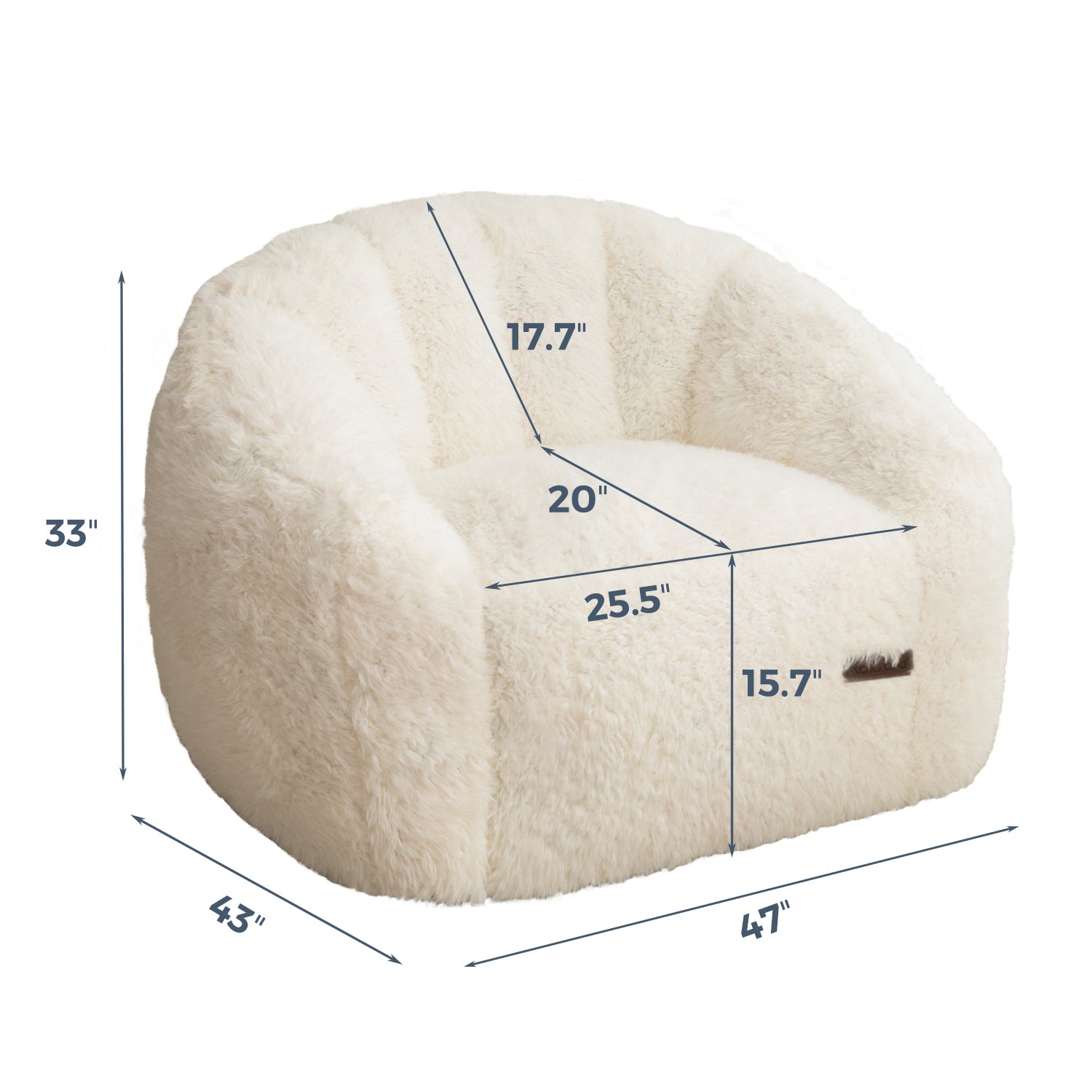 MAXYOYO Giant Bean Bag Chair - Fluffy Shaggy Floor Sofa with Shell Design, White - Perfect for Living Room, Bedroom, Dorm & Game Room Comfortable Seating