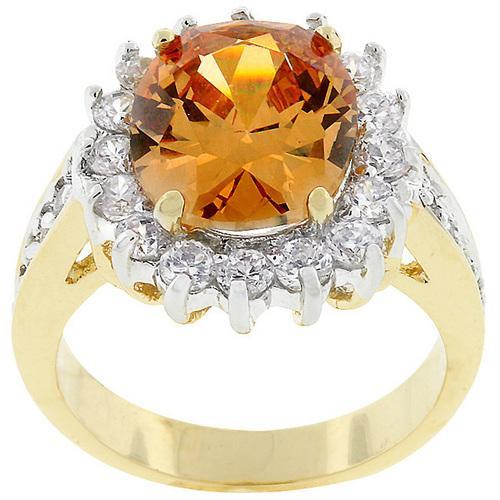 Champagne Cambridge Elegance Ring - Vintage Inspired Wedding Band, Engagement Ring for Women, 14K Gold Plated Cubic Zirconia Jewelry - Perfect for Anniversaries, Proposals & Special Occasions