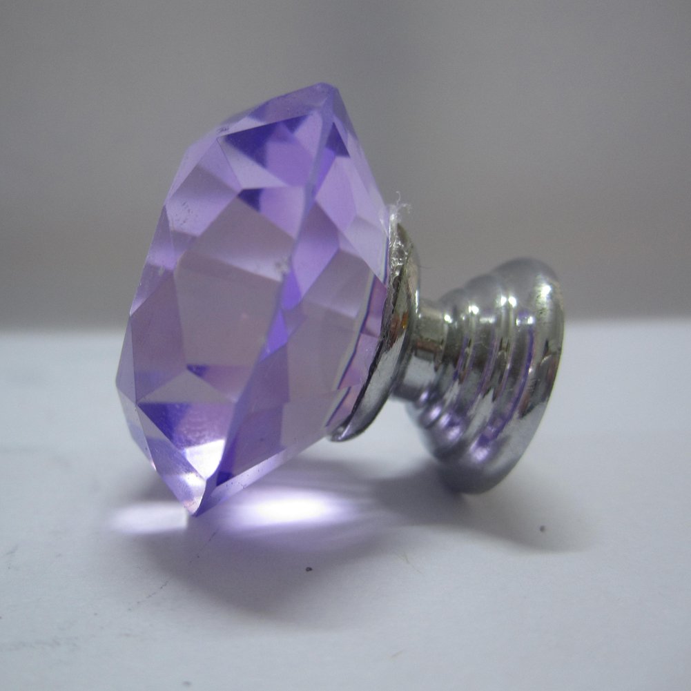30mm Crystal Glass Cabinet Knobs - Purple Dresser Drawer Pull Handles (Pack of 6) for Bedroom Furniture, Closet Doors & DIY Home Decor Projects